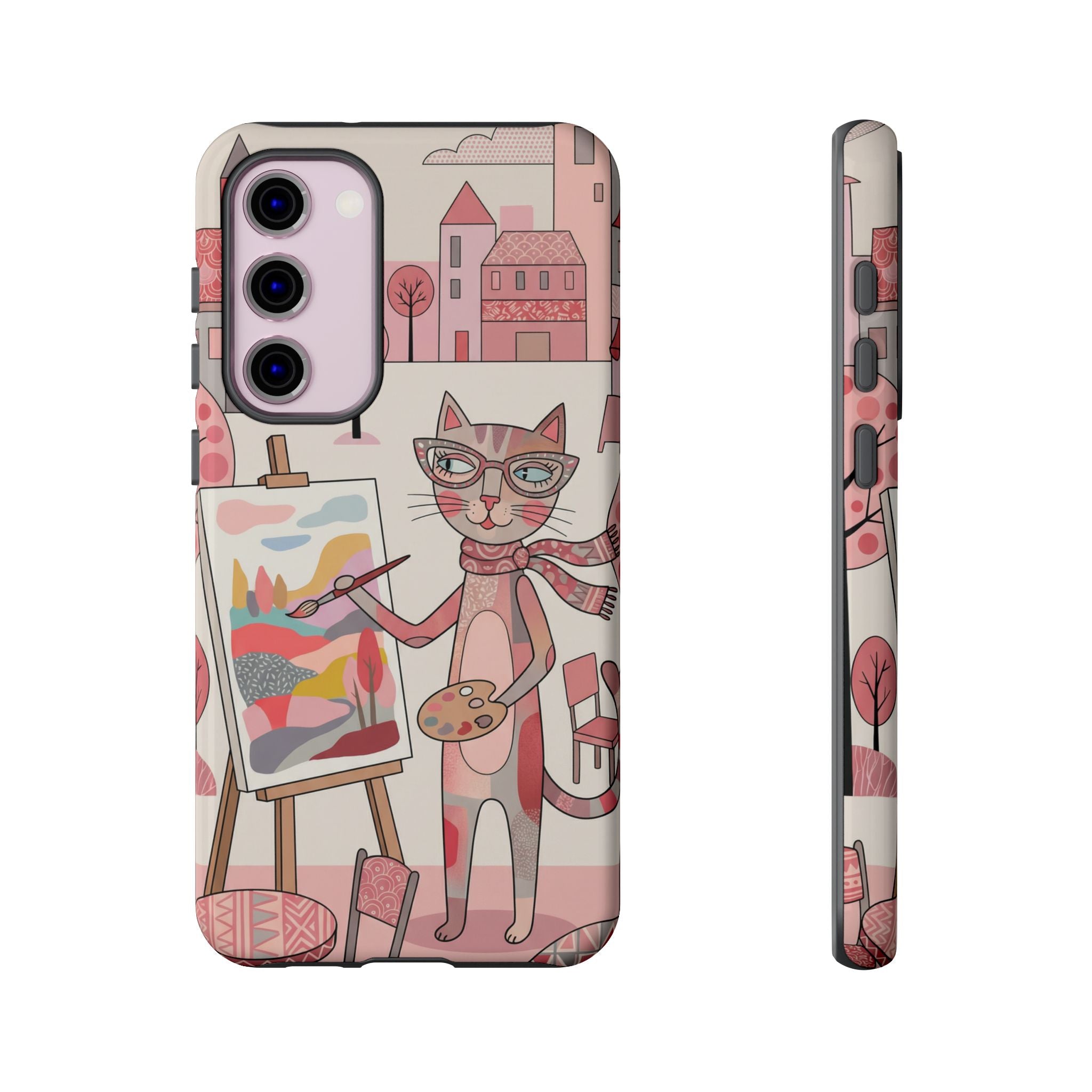 Artistic Cat Samsung Galaxy Phone Case | Painter Kitty Illustration Tough Case