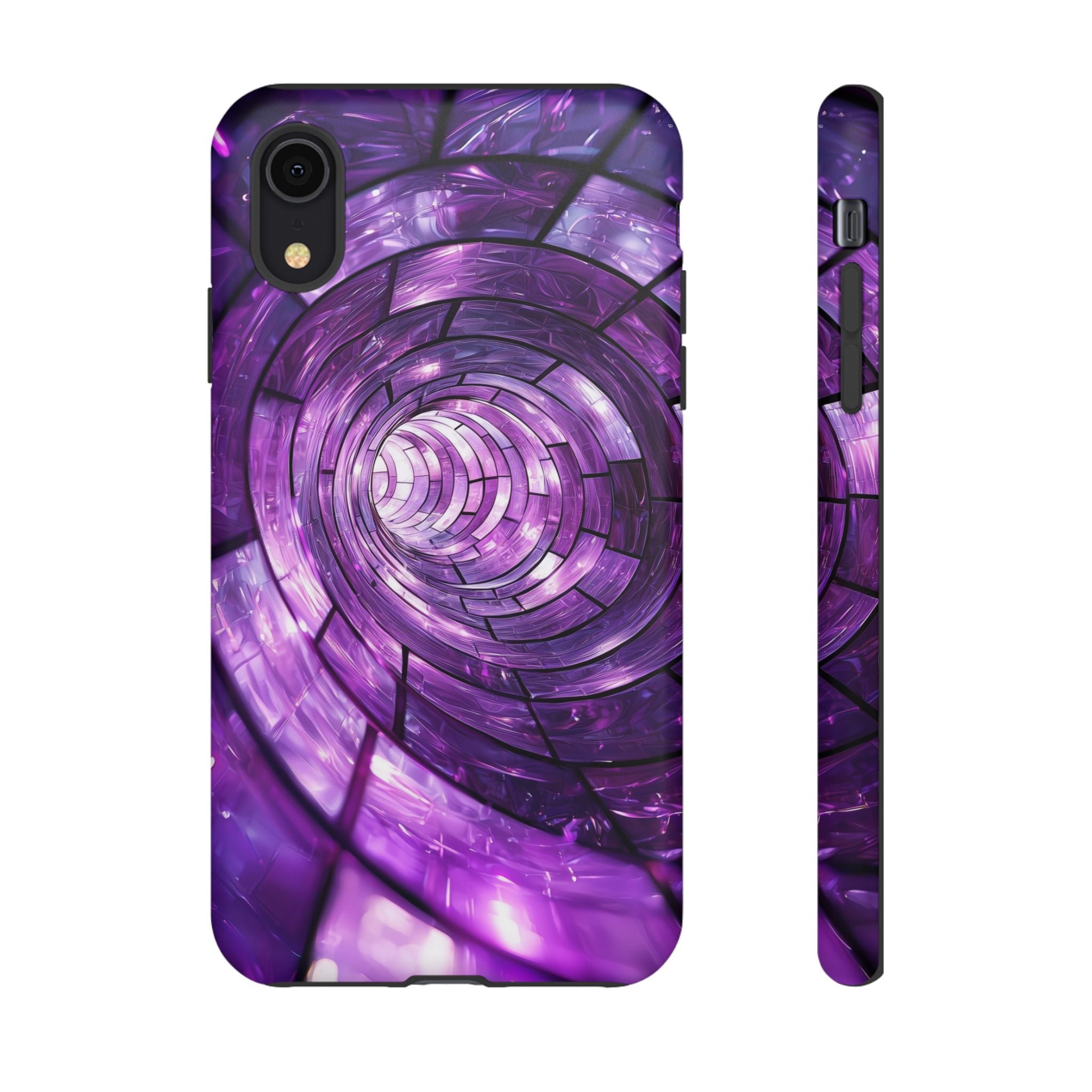 Purple Vortex Tough iPhone Case — Abstract Spiral Protective Cover