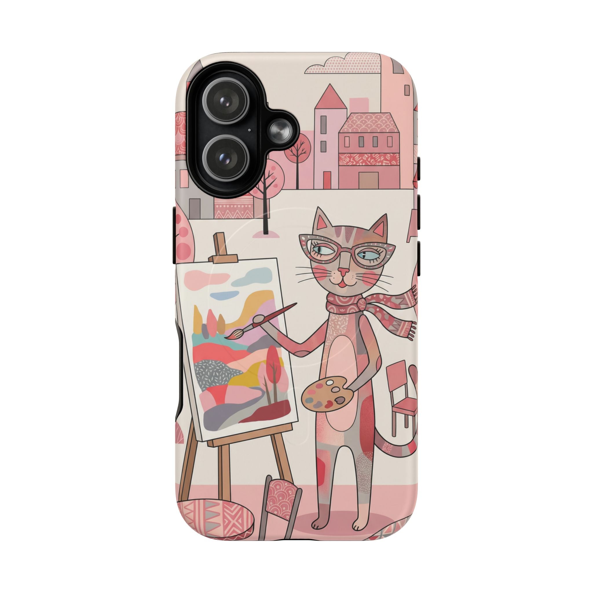 Artistic Cat MagSafe iPhone Case | Painter Kitty Illustration Tough Case