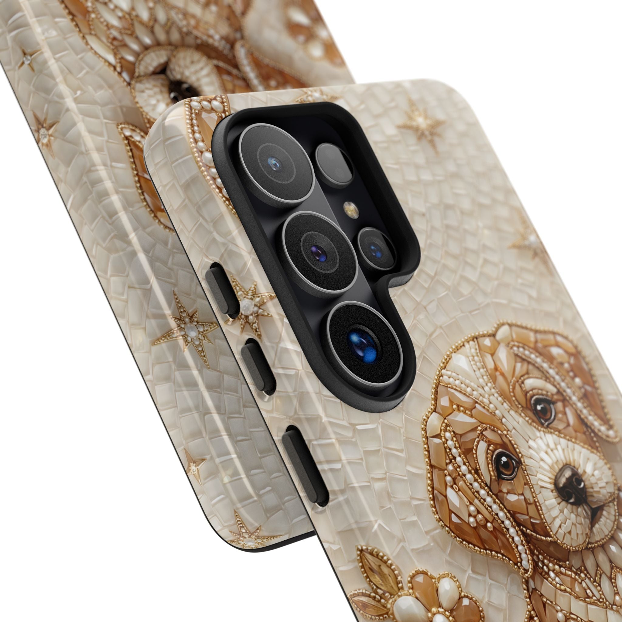Cute Mosaic Puppy Samsung Galaxy Phone Case — Protective Phone Cover with Brown Puppy Art