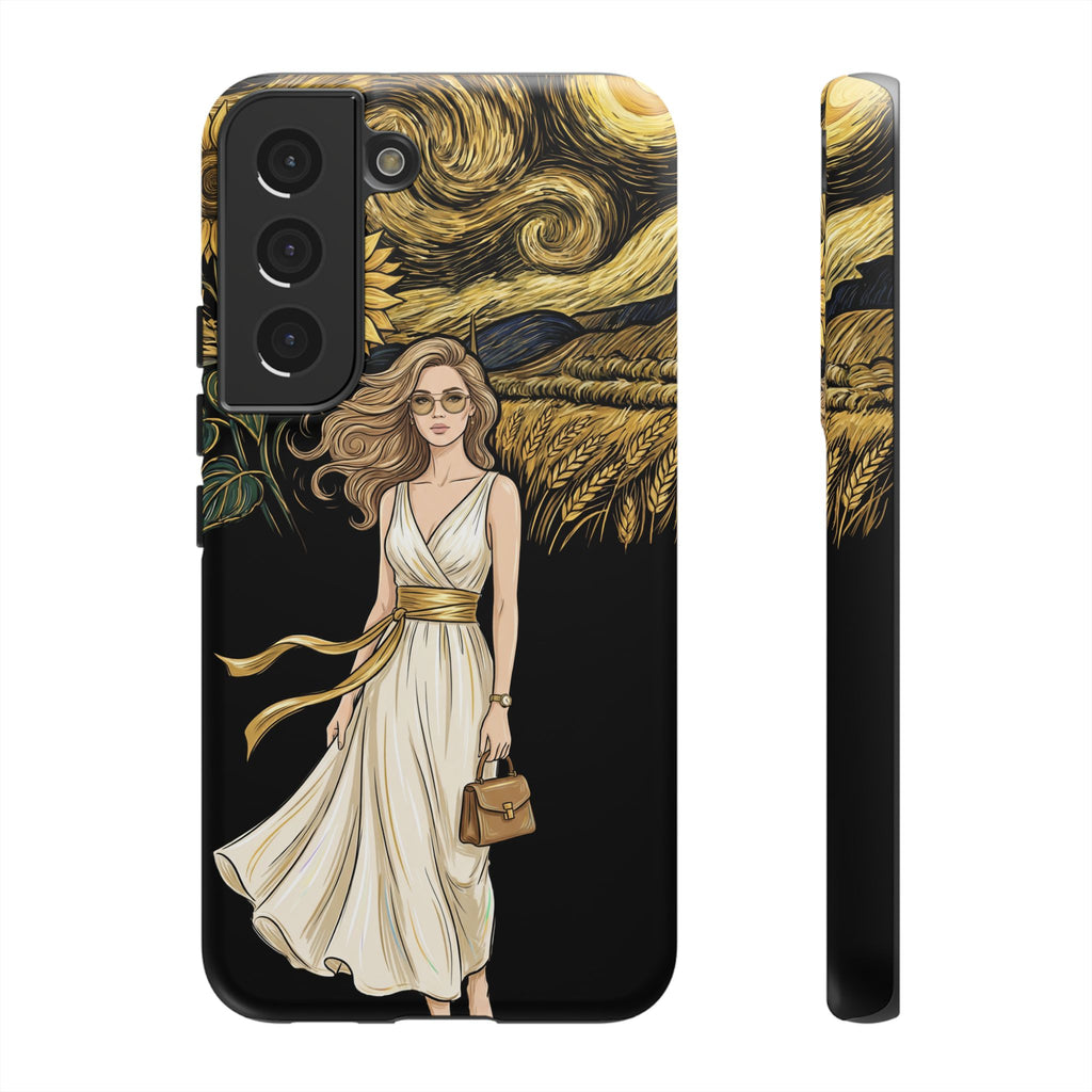 Cover per telefono Samsung Galaxy "Notte di girasoli" | Donna in abito fluente stile Van Gogh