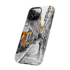 Custodia per iPhone Vintage Italy Street | Schizzo in bianco e nero con dettagli arancioni