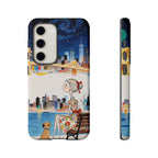 Cover per Samsung Galaxy "City Night" | Illustrazione Ragazza e Cane su Panchina