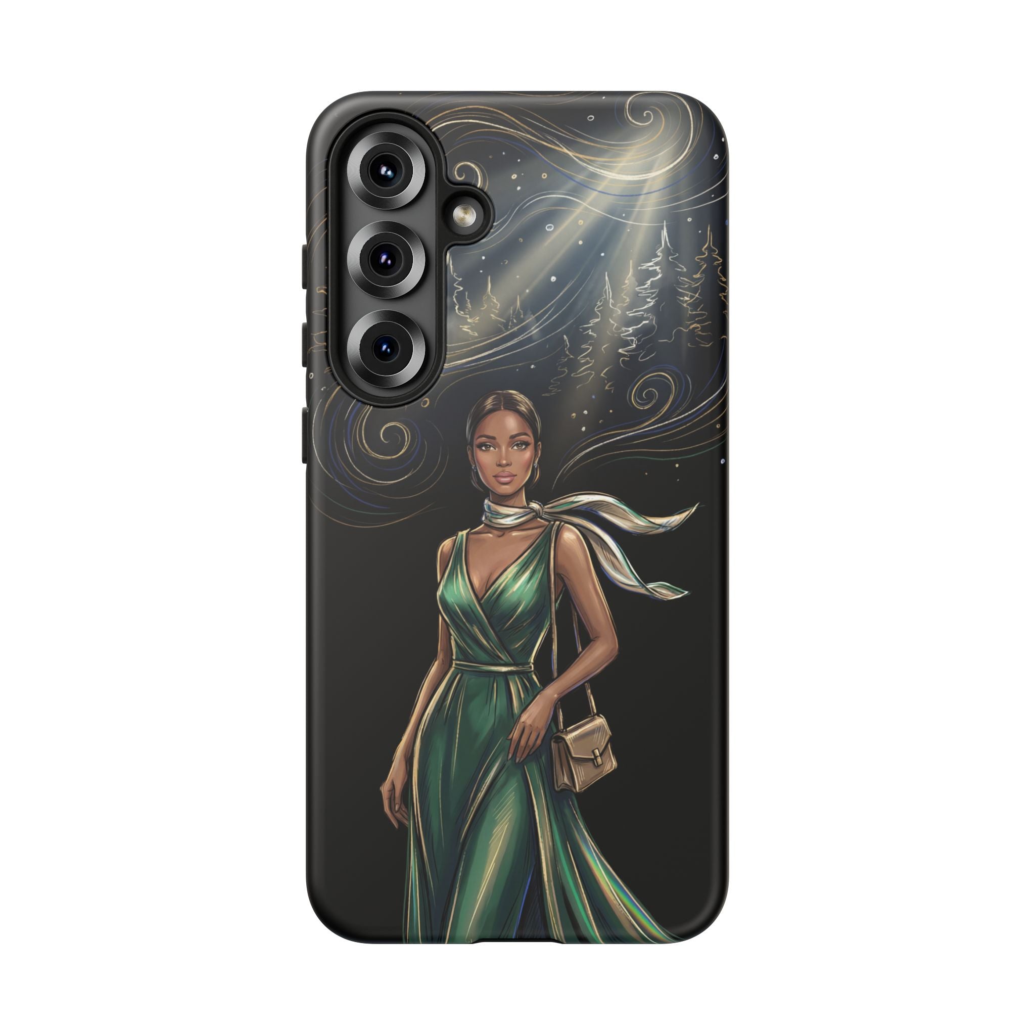 Elegant Woman in Green Dress Art Protective Tough Samsung Galaxy Phone Case