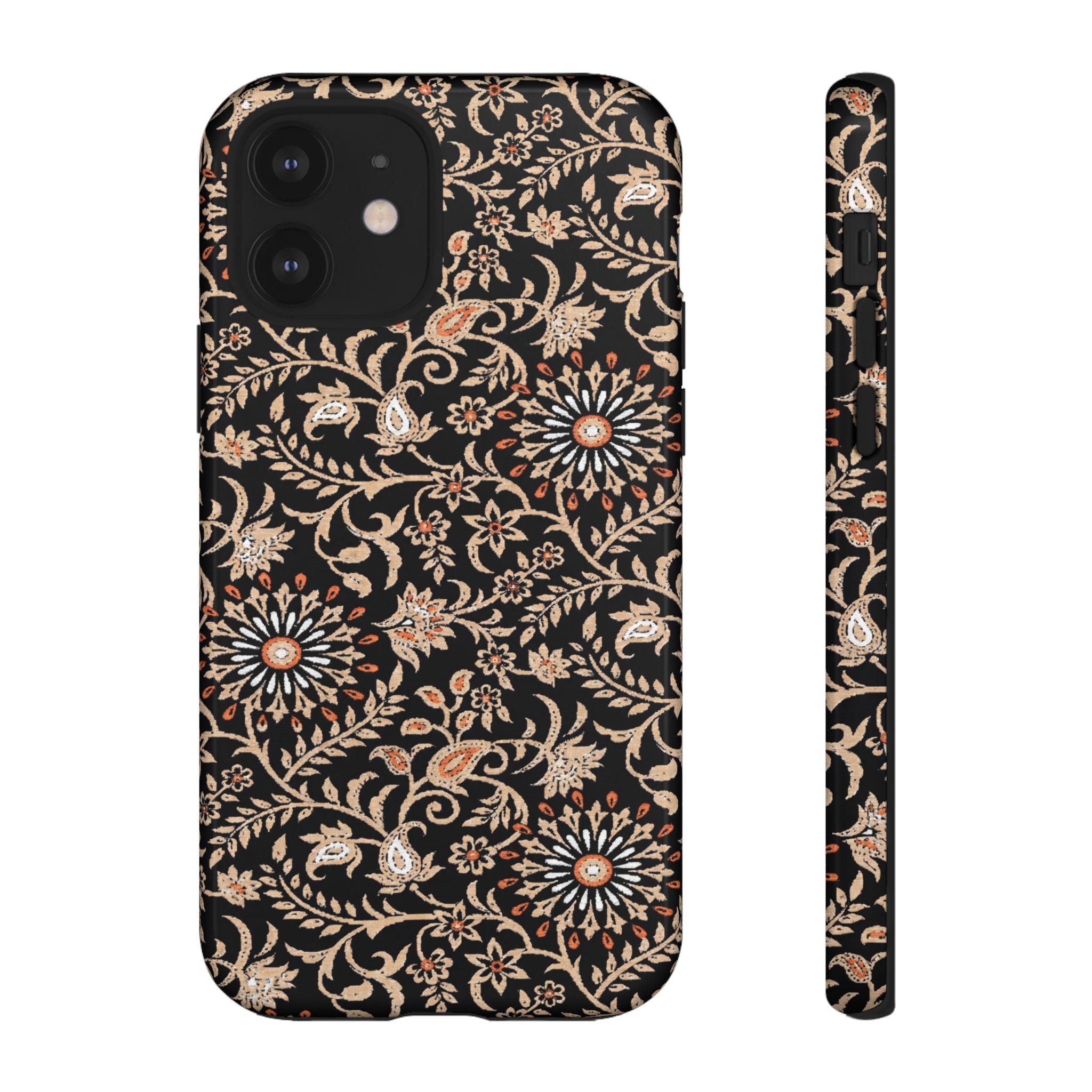 Batik Floral Black Ornate Daisies Tough iPhone Case