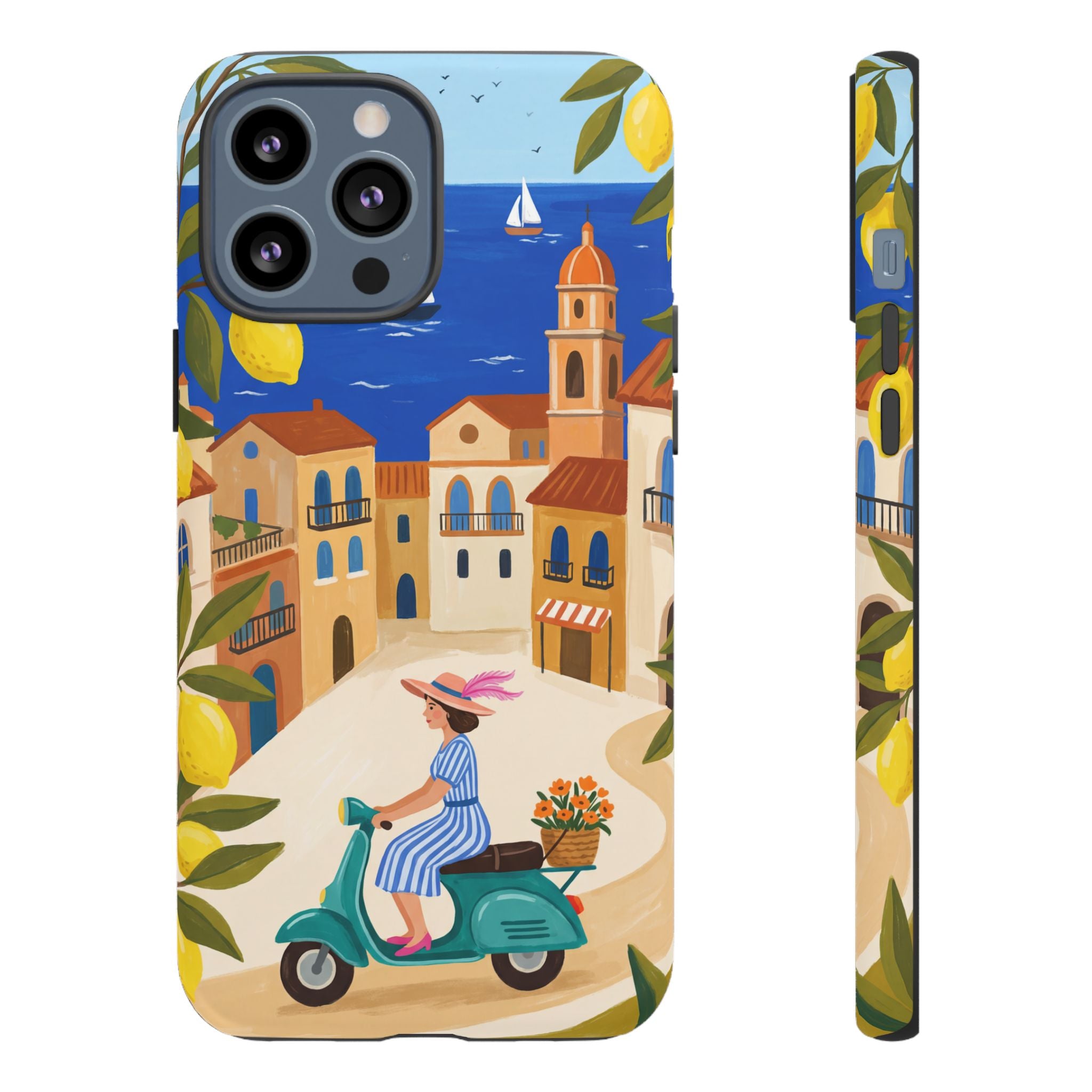 Mediterranean Scooter iPhone Case | Coastal Lemon Grove Design