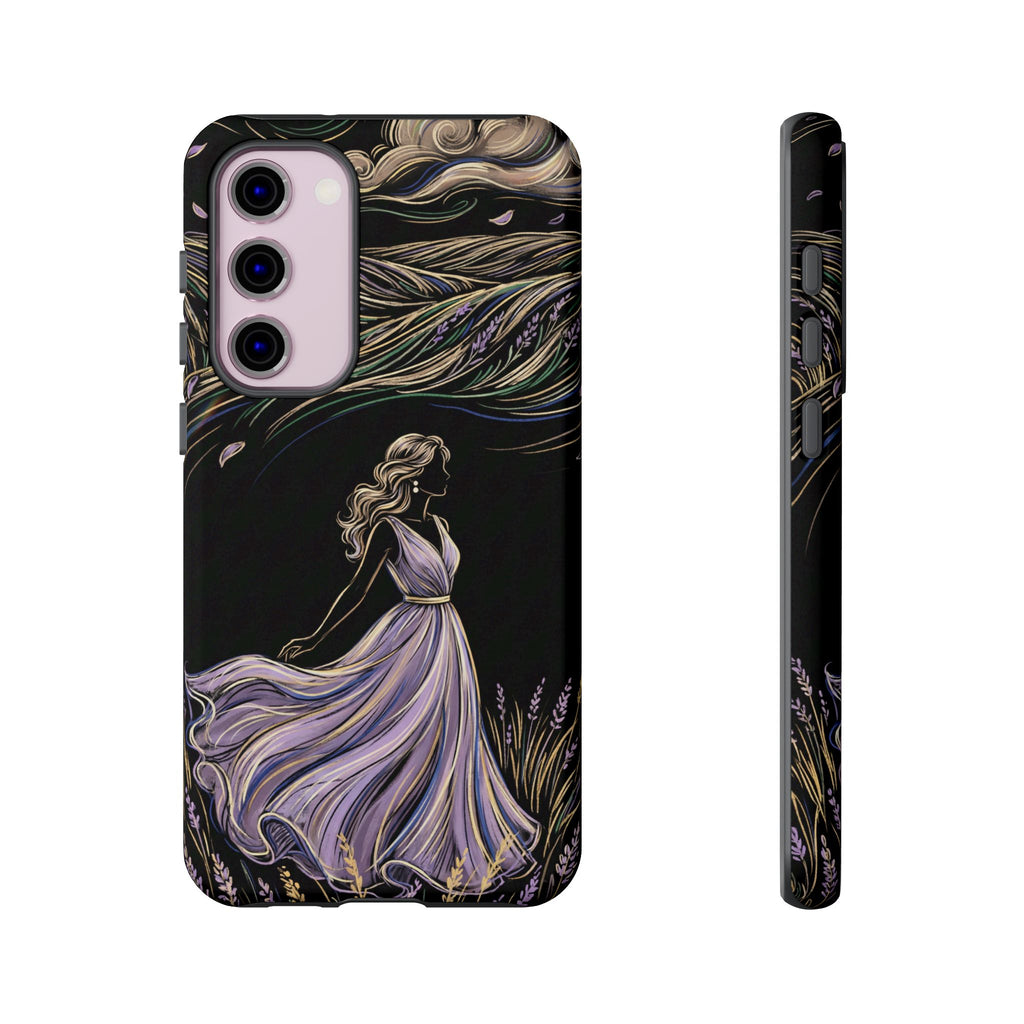 Cover per telefono Samsung Galaxy Lavander Breeze | Elegante protezione floreale con donna danzante
