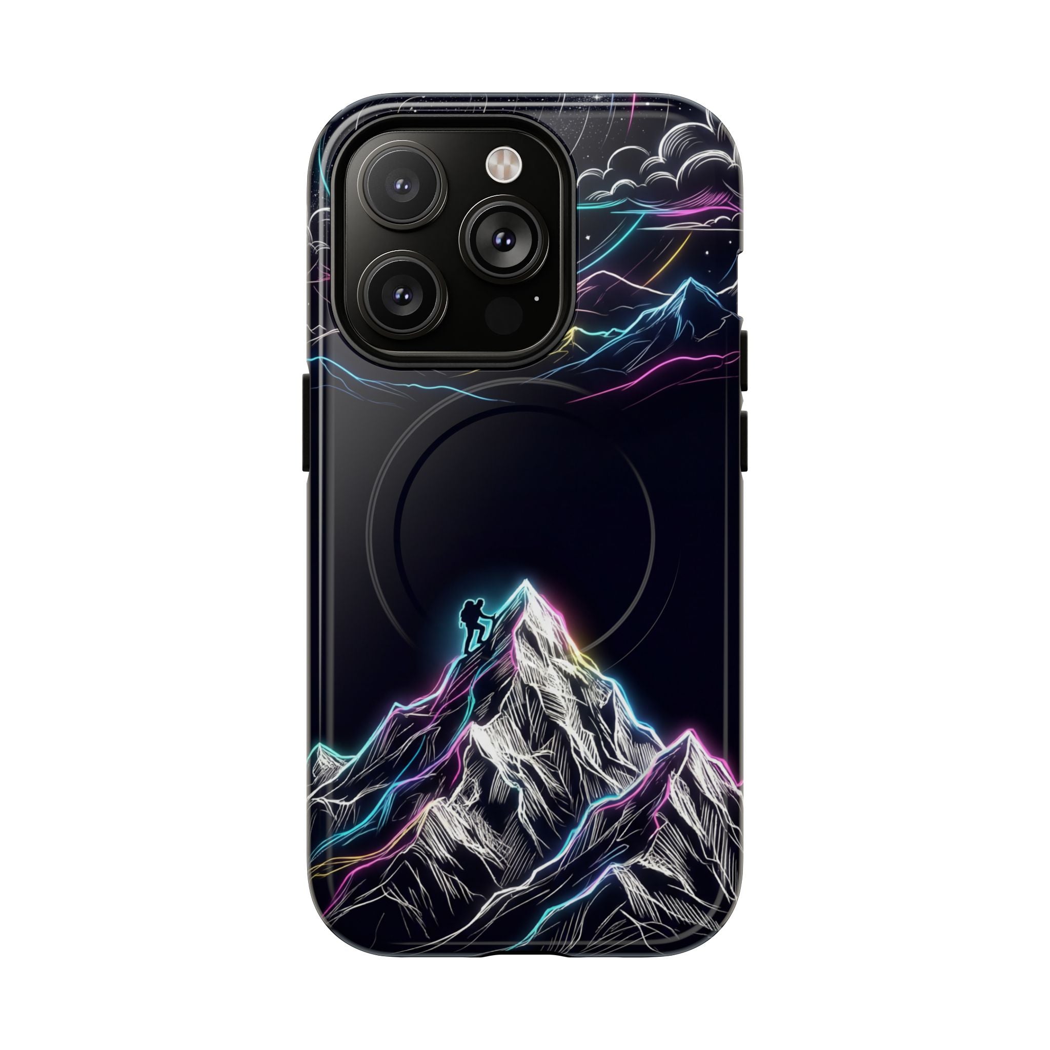 Mount Everest Neon MagSafe iPhone Case | Dark Cosmic Climber Protective Cover