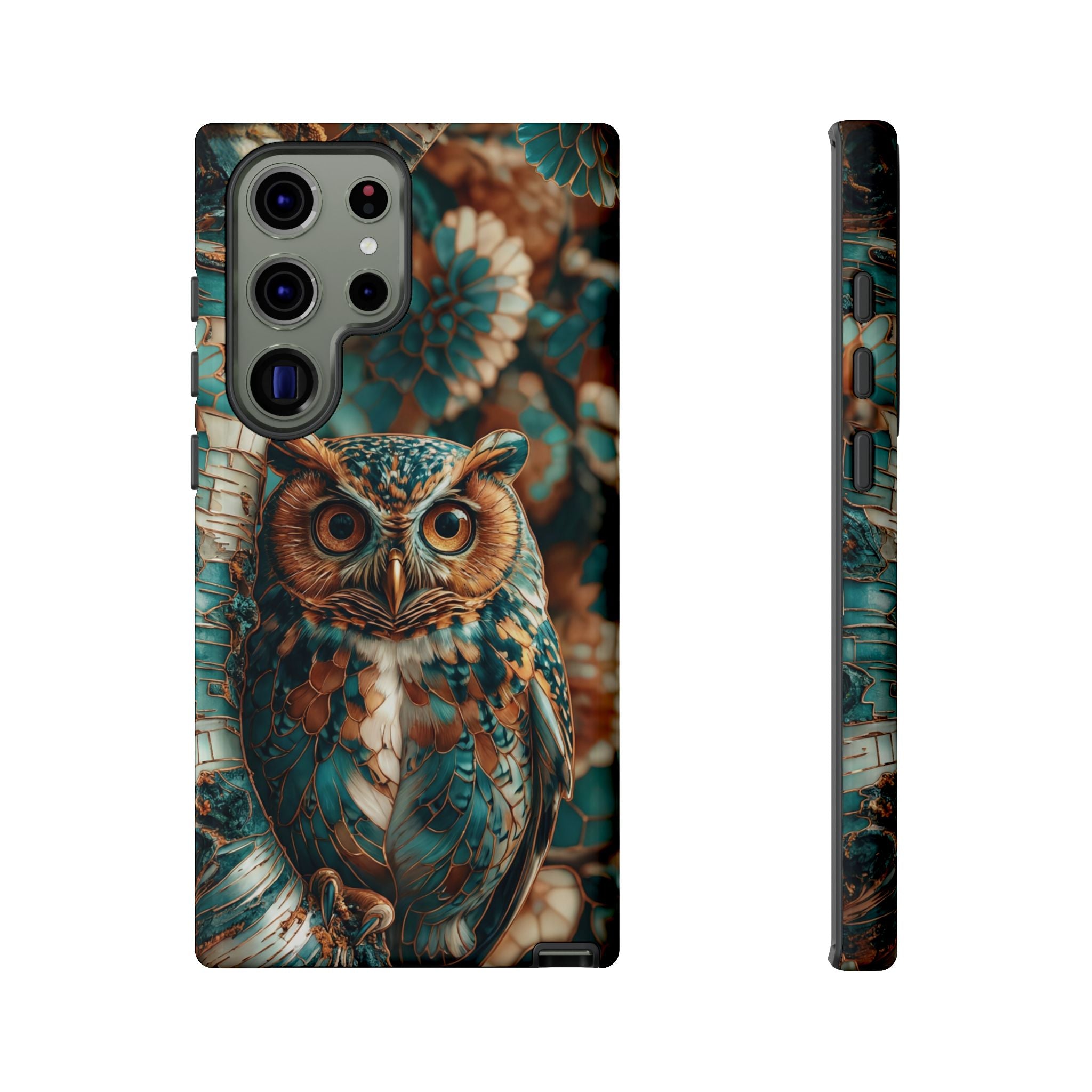 Owl Forest Tough Samsung Galaxy Case | Teal & Brown Rustic Wildlife Protective Cover