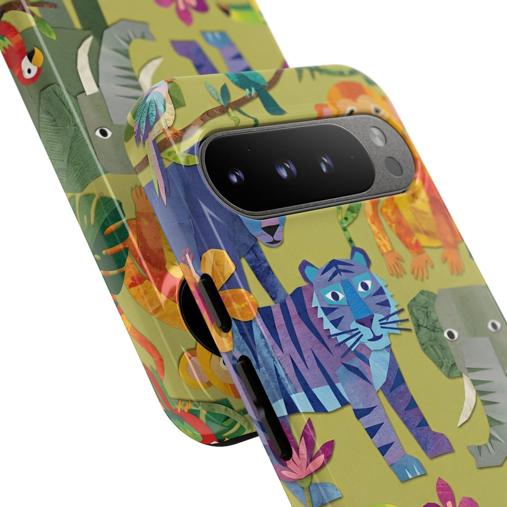 Jungle Animals Tough Google Pixel Phone Case | Colorful Tiger, Elephant & Monkey Protective Cover