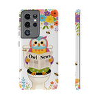 Owl News Floral Samsung Galaxy Phone Case | Cute Owl Reading Newspaper on Toilet