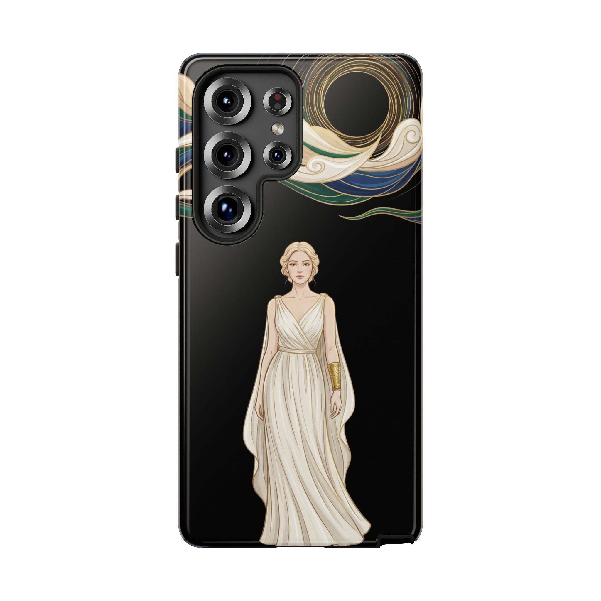 Art Nouveau Goddess Samsung Galaxy Phone Case | Elegant Woman Illustration on Black