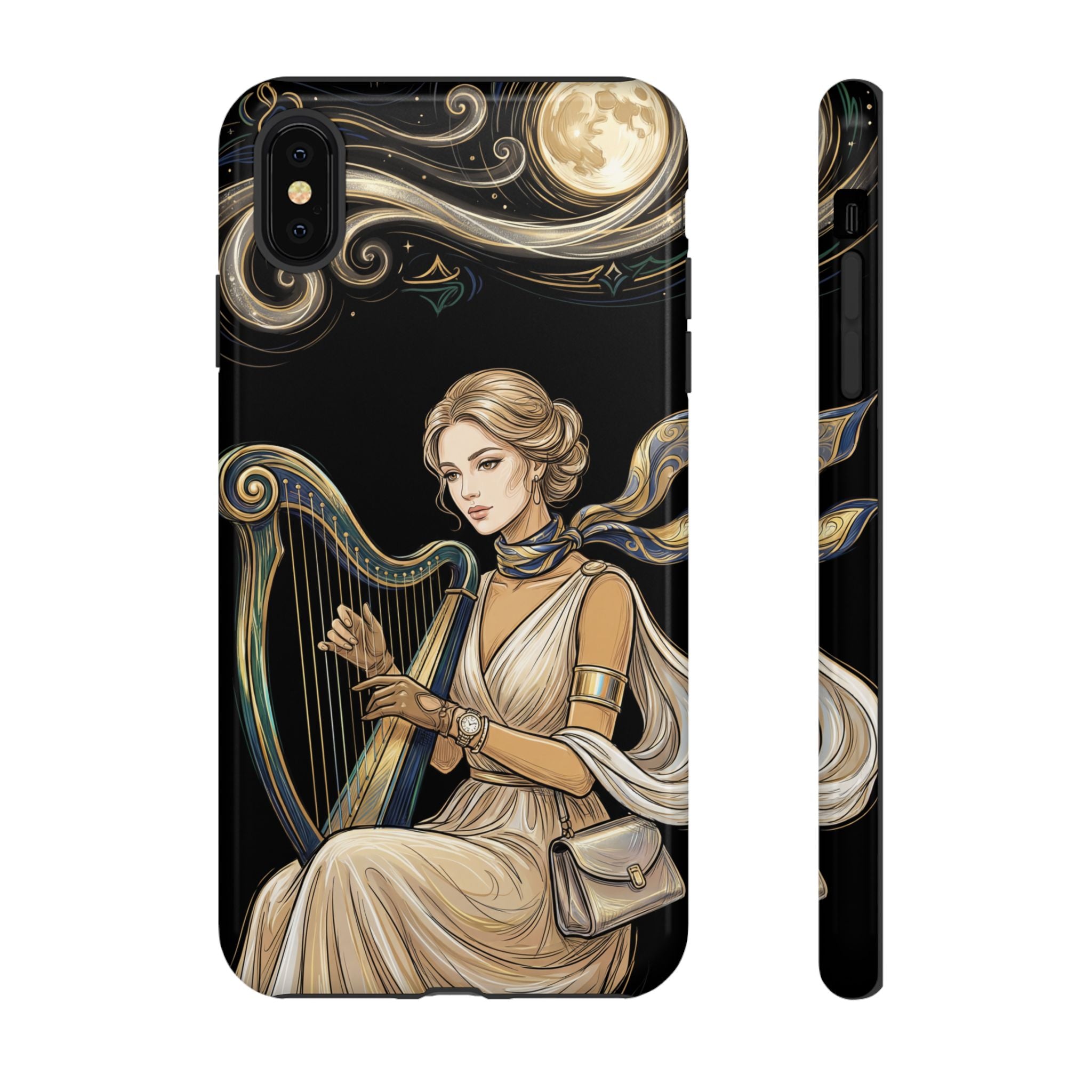 Moonlit Harp iPhone Case | Vintage Goddess Musician Art