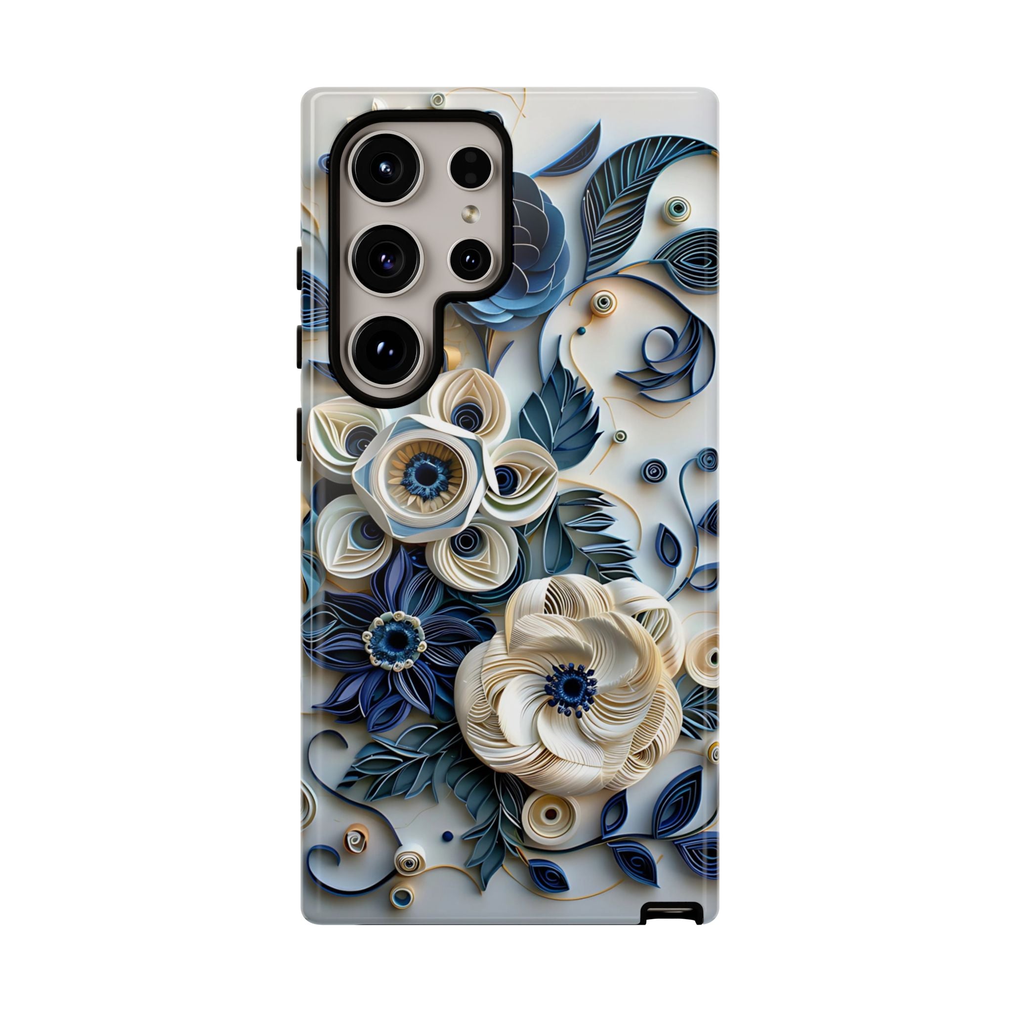Floral Quilled Art Samsung Galaxy Case — Blue & Cream Decorative Protection