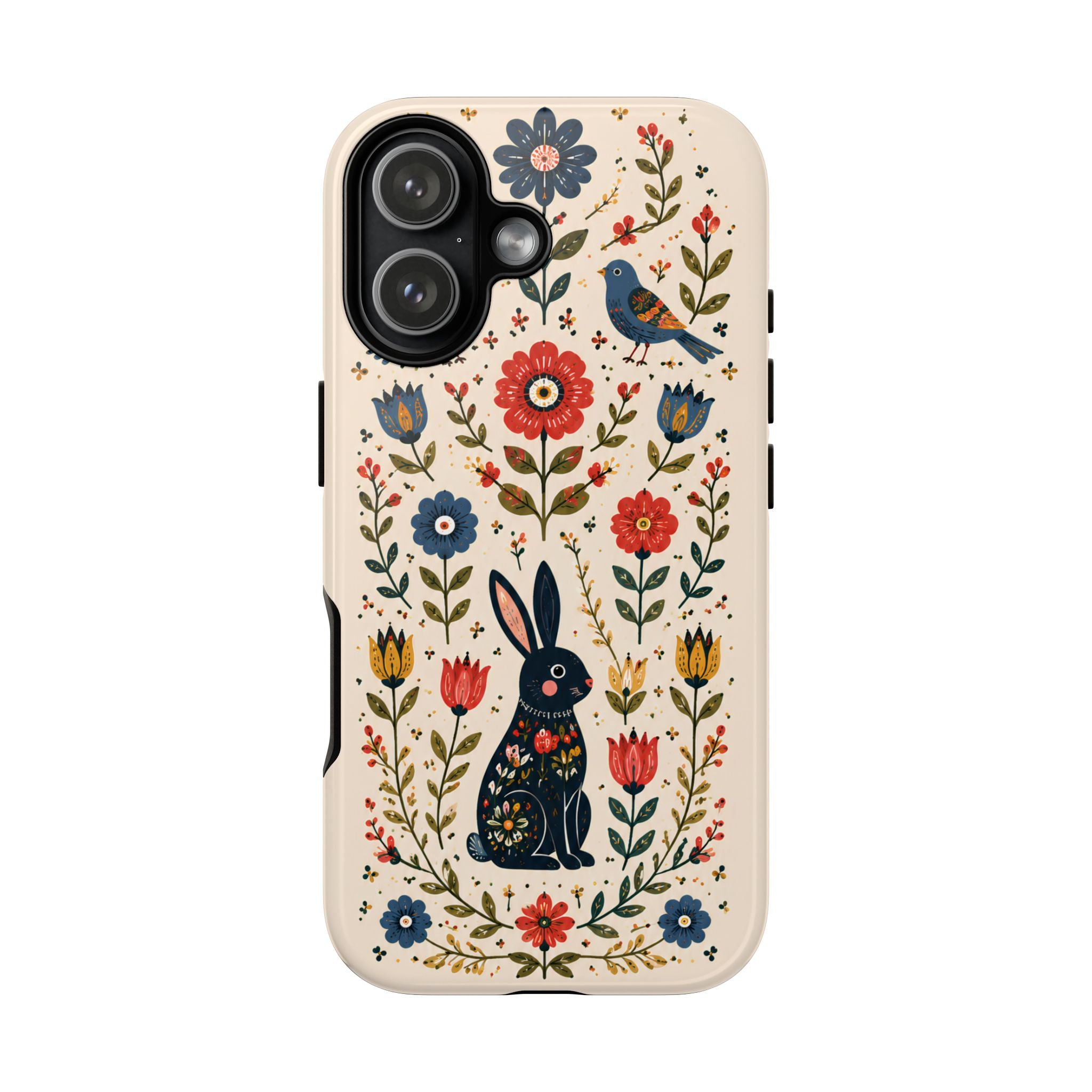 Floral Folk Art Bunny Tough iPhone Case