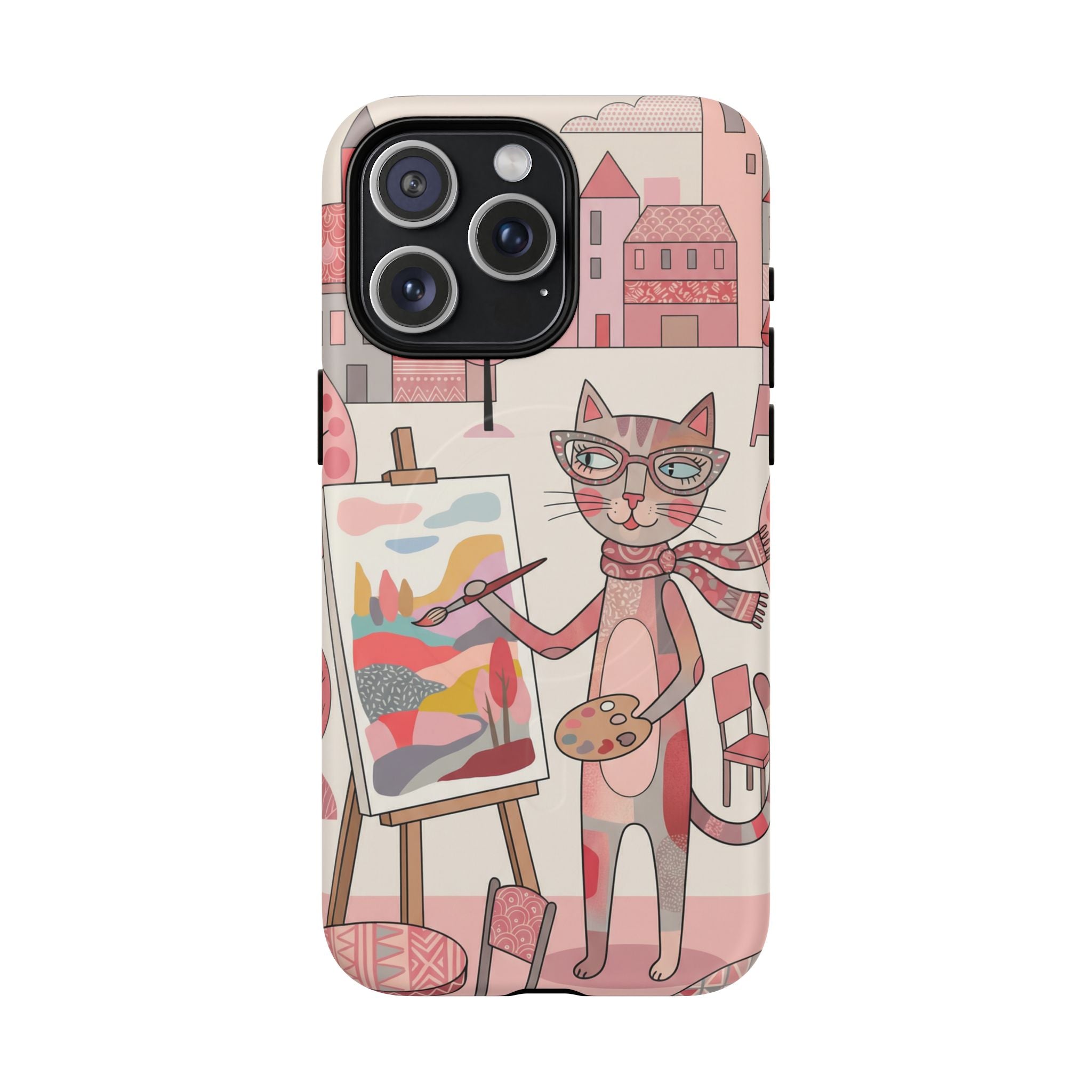 Artistic Cat MagSafe iPhone Case | Painter Kitty Illustration Tough Case