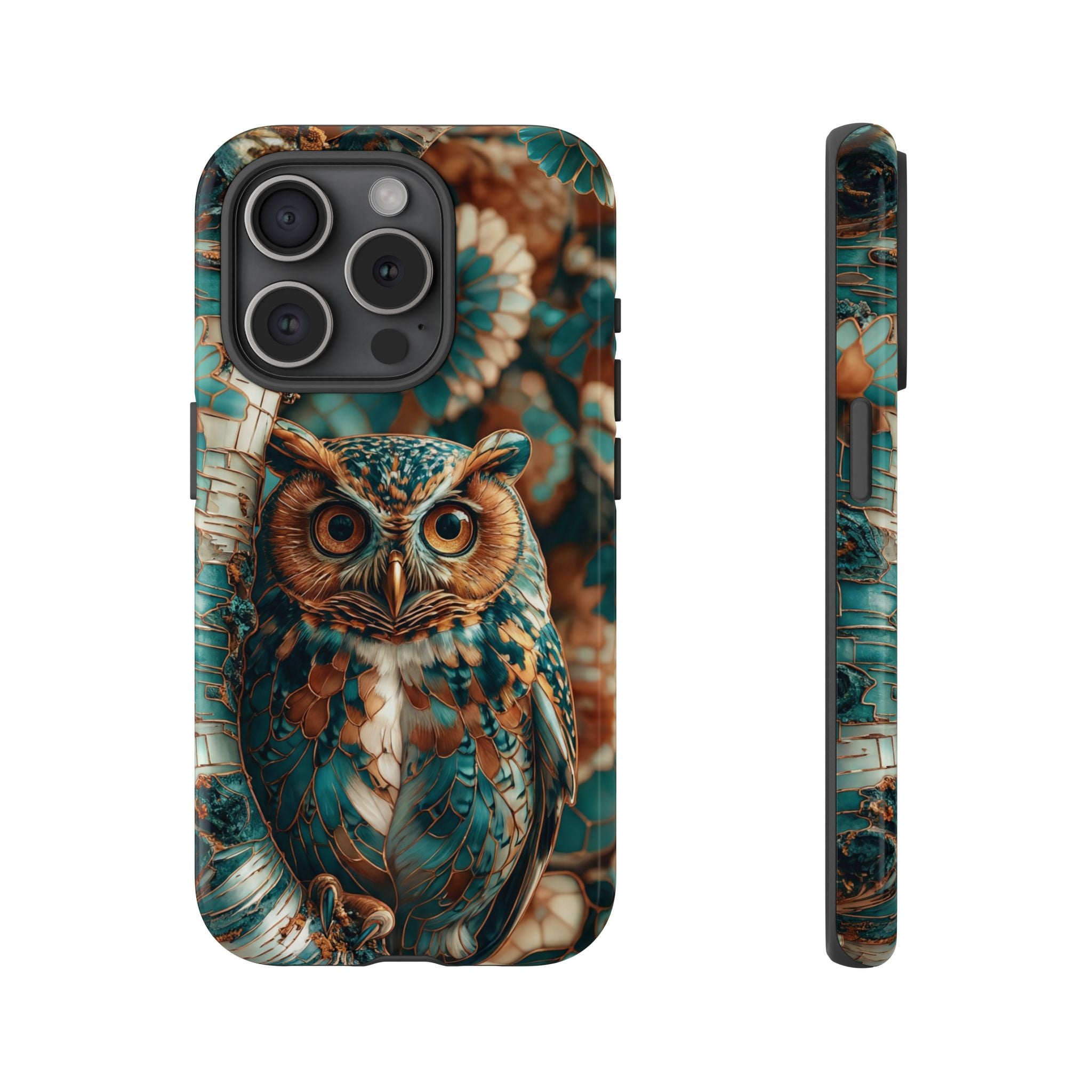 Owl Forest Tough iPhone Case | Teal & Brown Rustic Wildlife Protective Cover