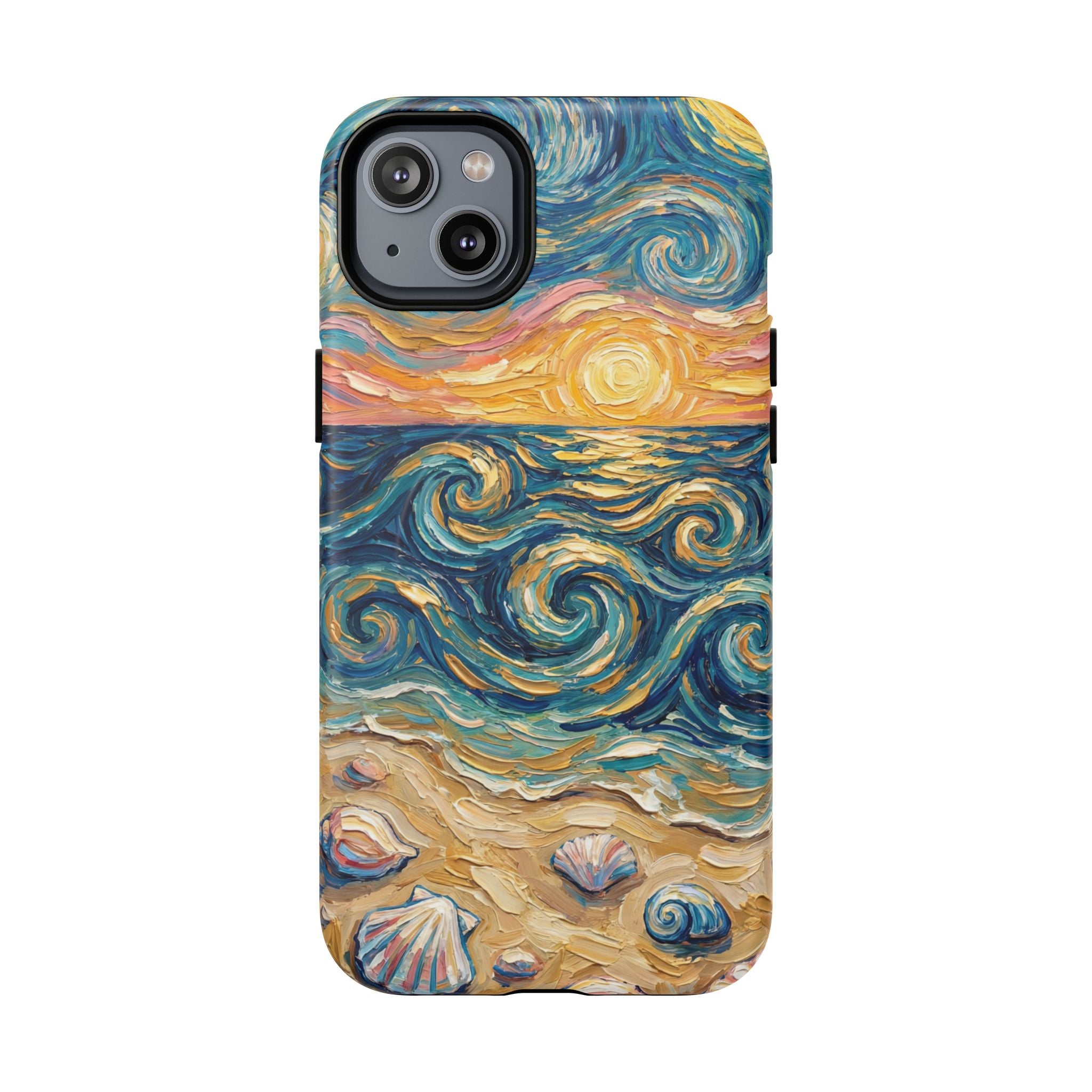 Sunset Ocean Waves MagSafe iPhone Case — Van Gogh‑Style Beach Waves with Shells