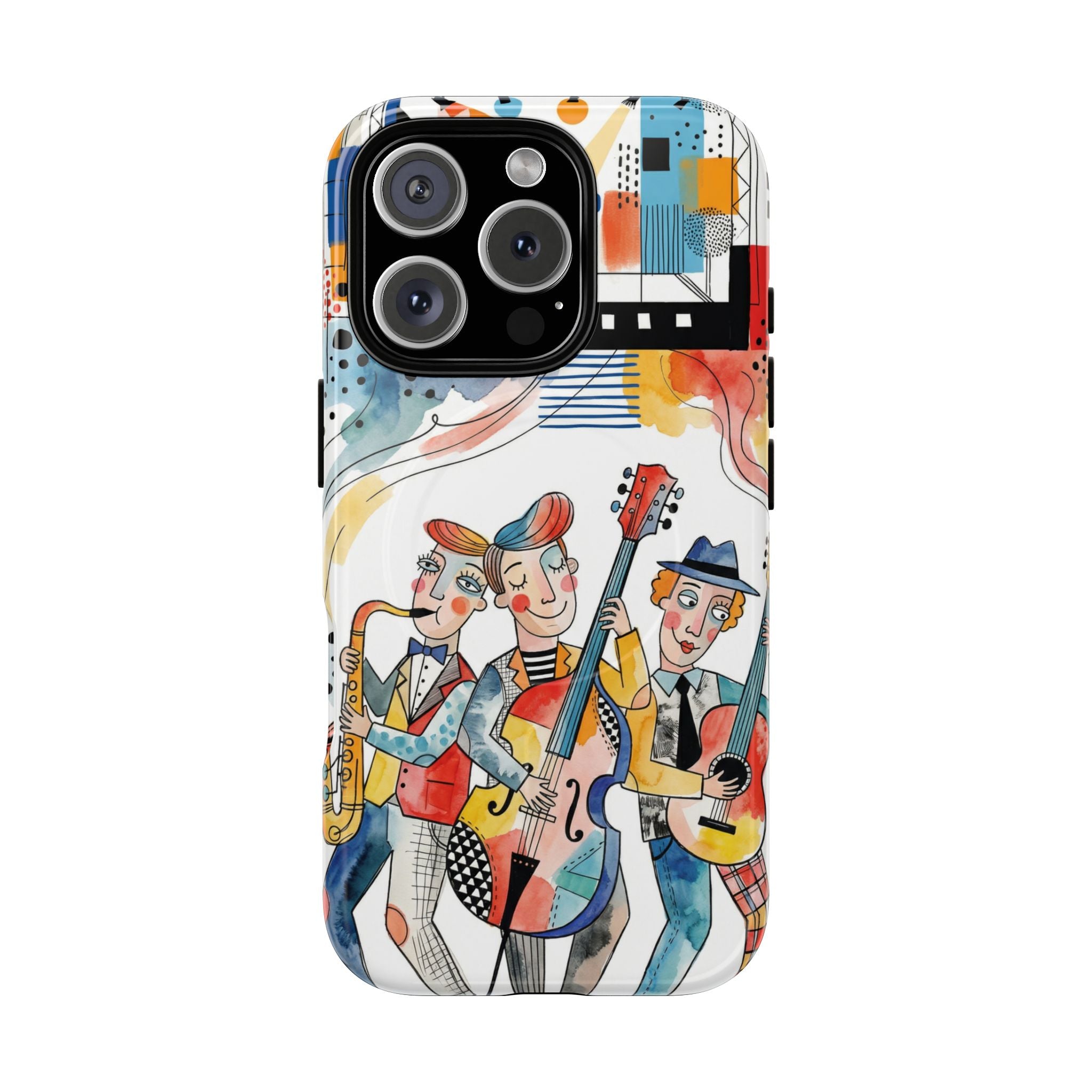 Musical Trio Illustrated MagSafe iPhone Case | Colorful Jazz Band Art Phone Cover