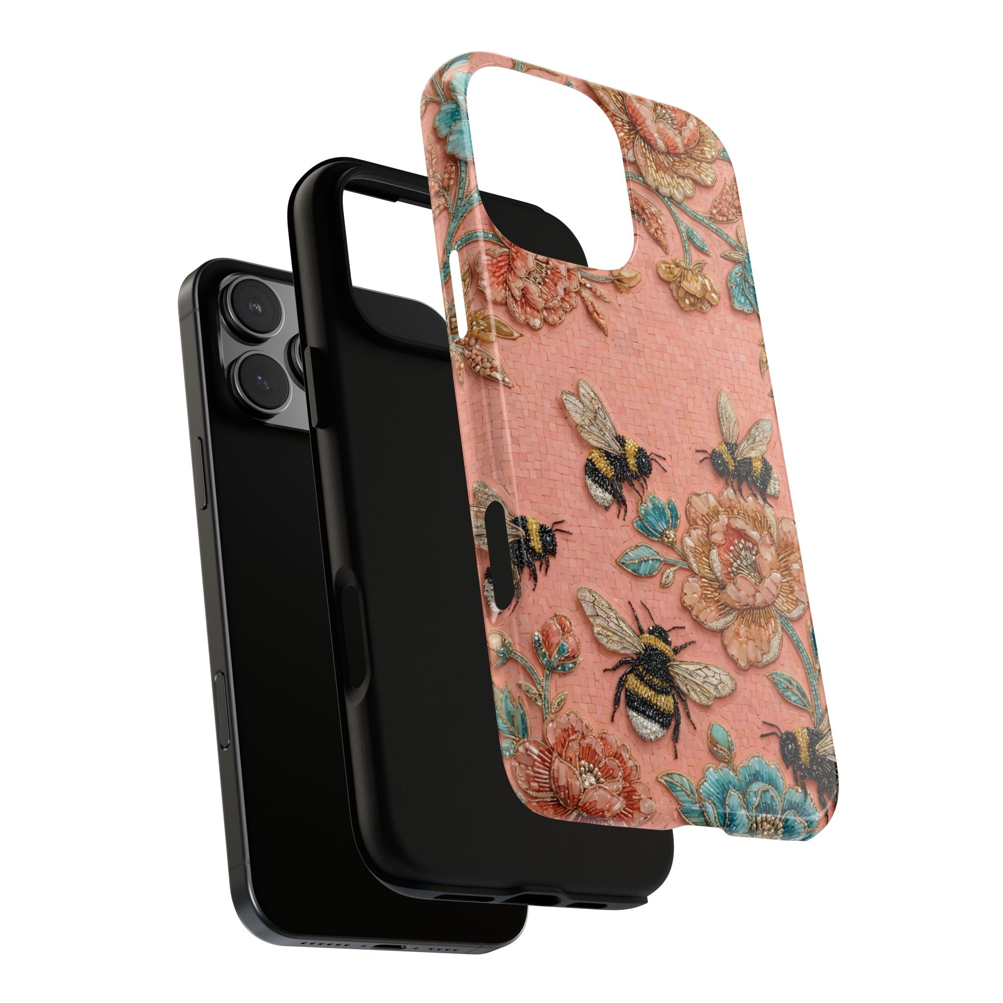 Floral Bee Tough iPhone Case | Vintage Pink Garden Protective Cover