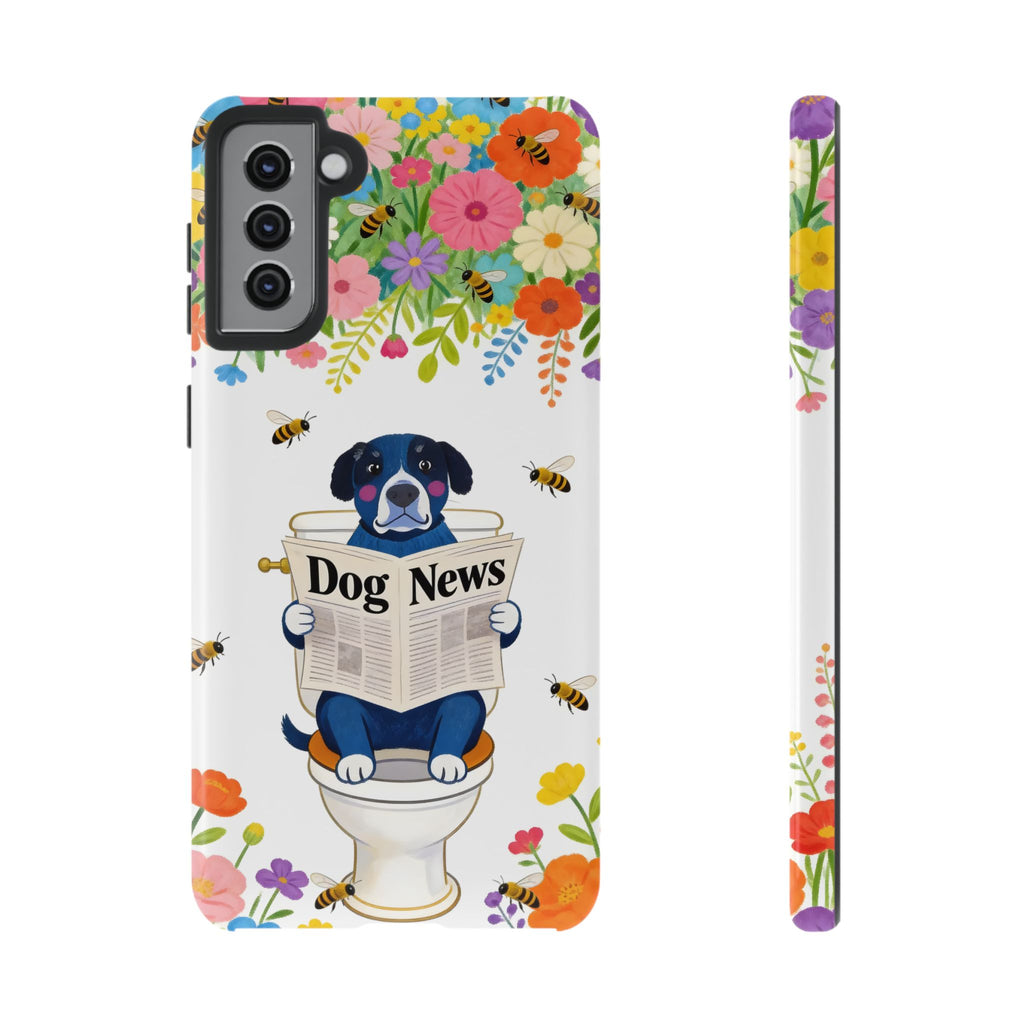 Dog News Floral Samsung Galaxy Phone Case | Cute Dog on Toilet Pattern, Spring Floral