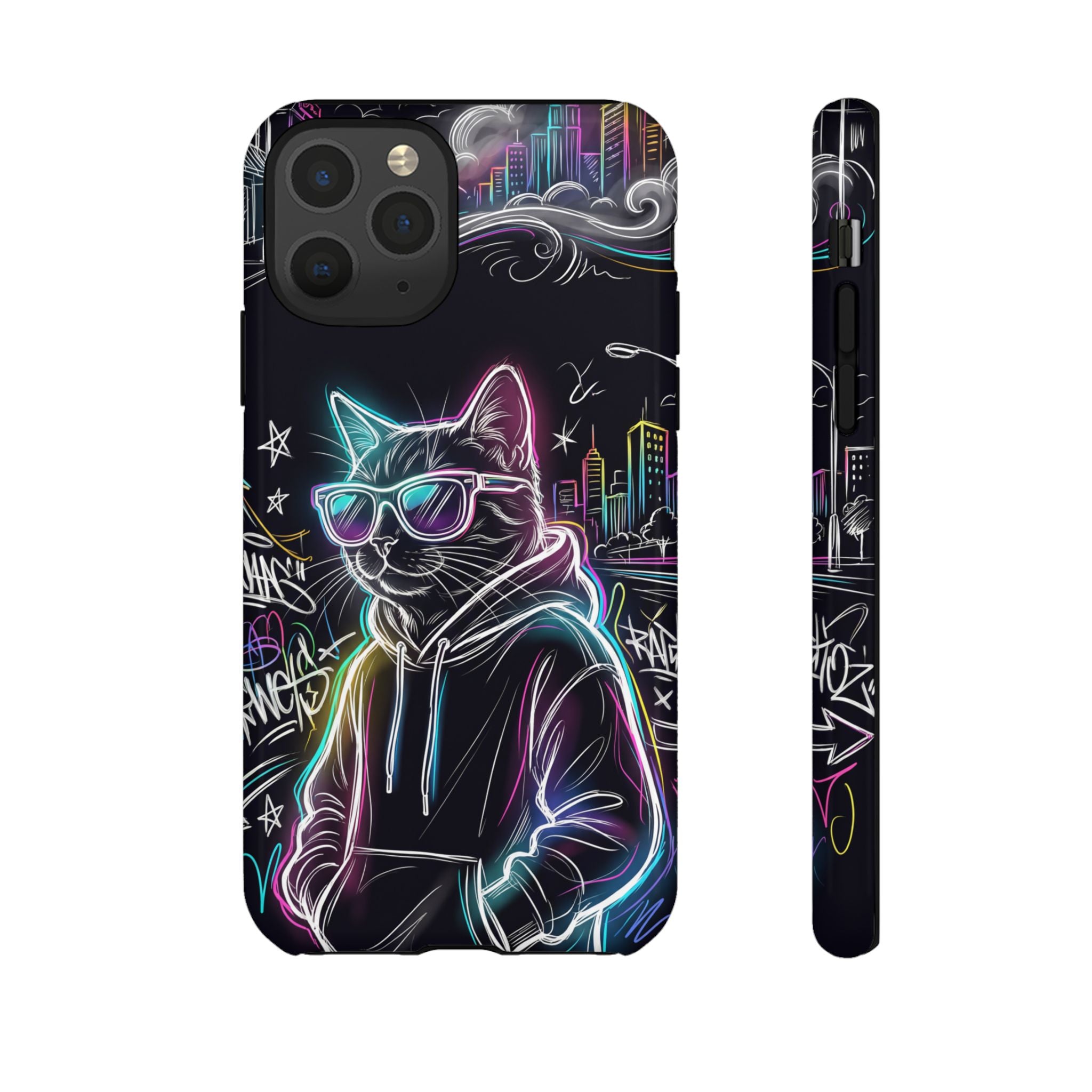 Cool Hoodie Neon Street Cat iPhone Case