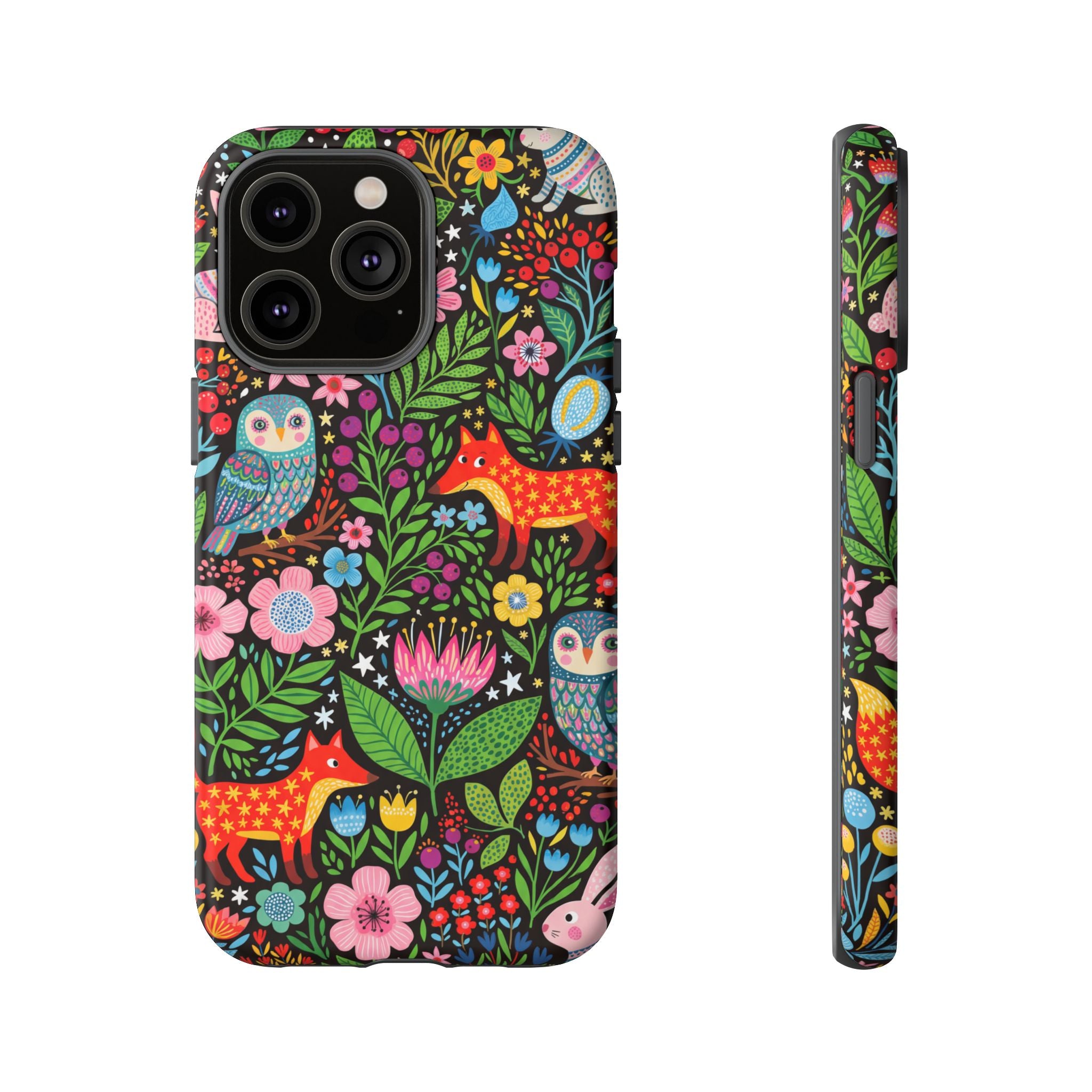 Floral Woodland iPhone Case | Colourful Fox & Owl Protective Cover