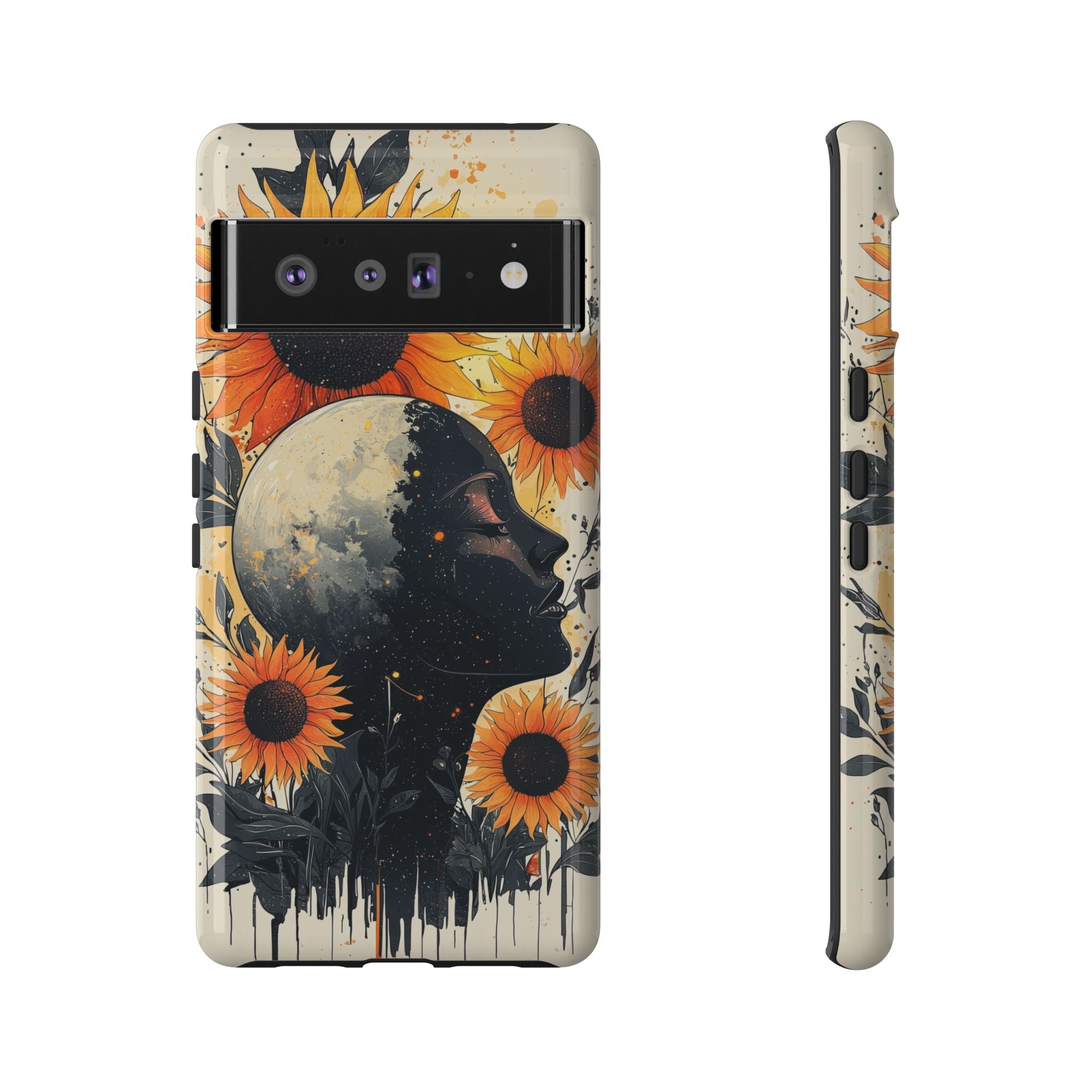 Sunflower Moon Art Google Pixel Case | Floral Celestial