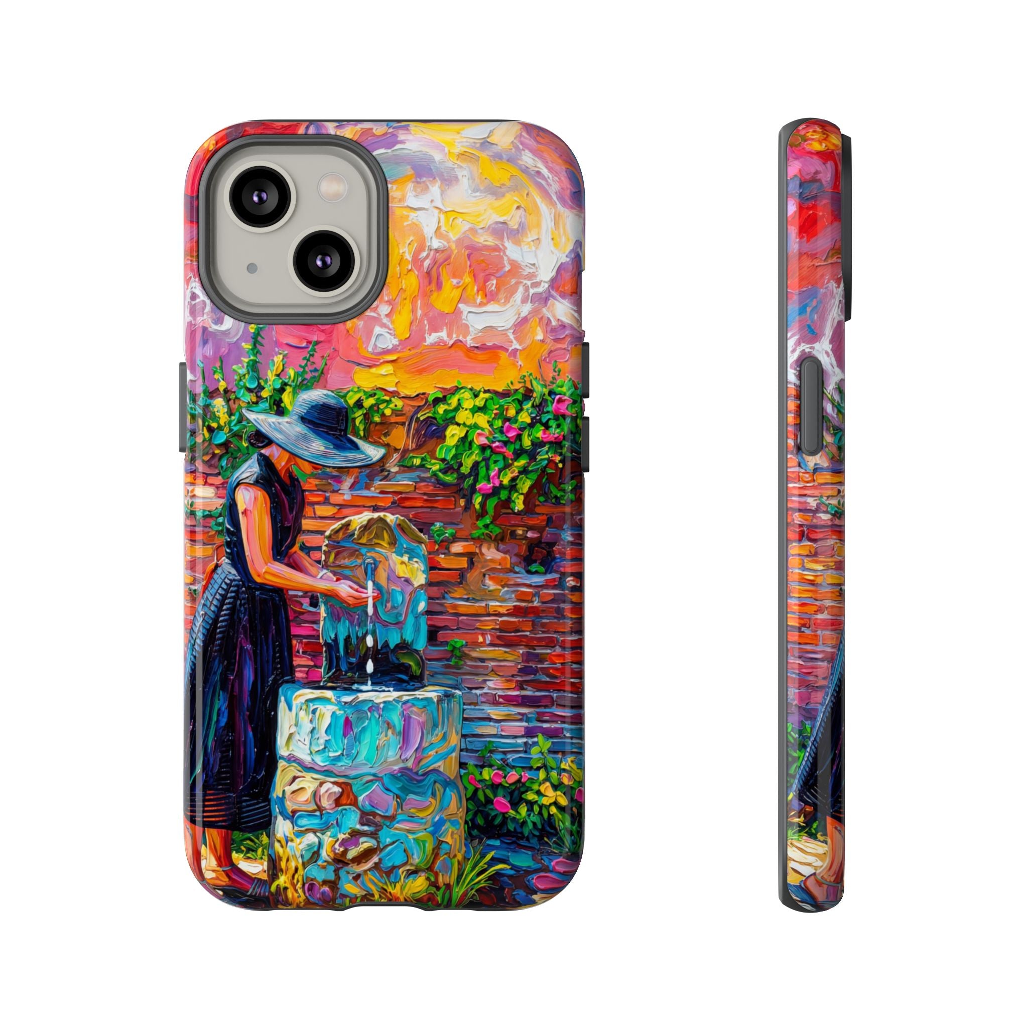 Artistic Garden iPhone Case | Woman at Fountain Colourful Painterly Design