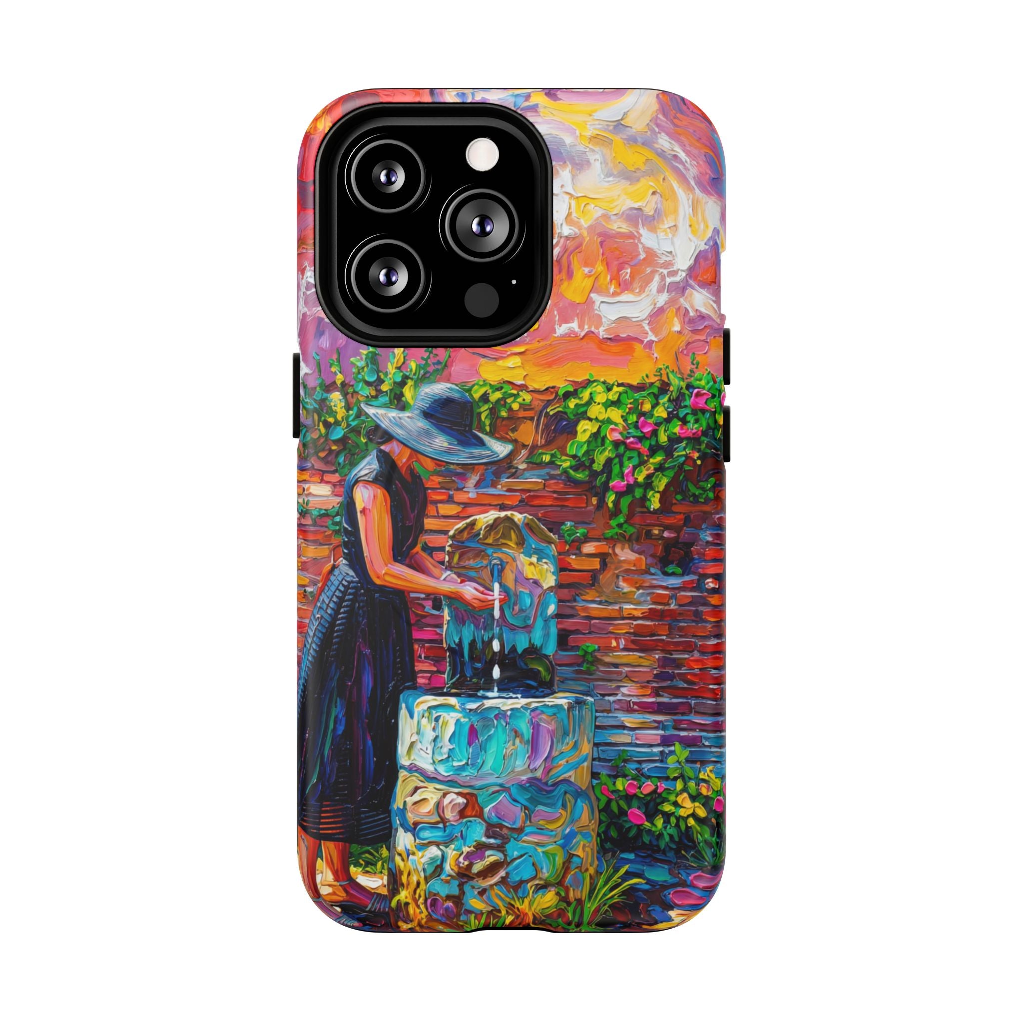 Artistic Garden iPhone Case | Woman at Fountain Tough MagSafe Case