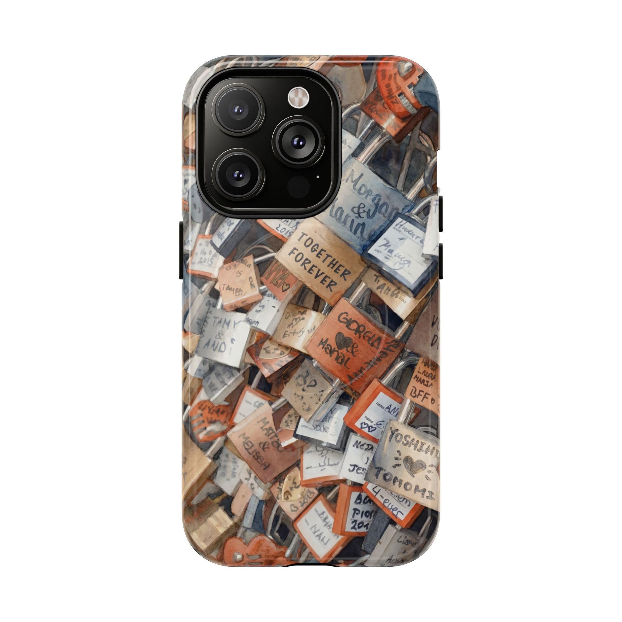 Custodia per iPhone MagSafe resistente con motivo collage di lucchetti dei desideri