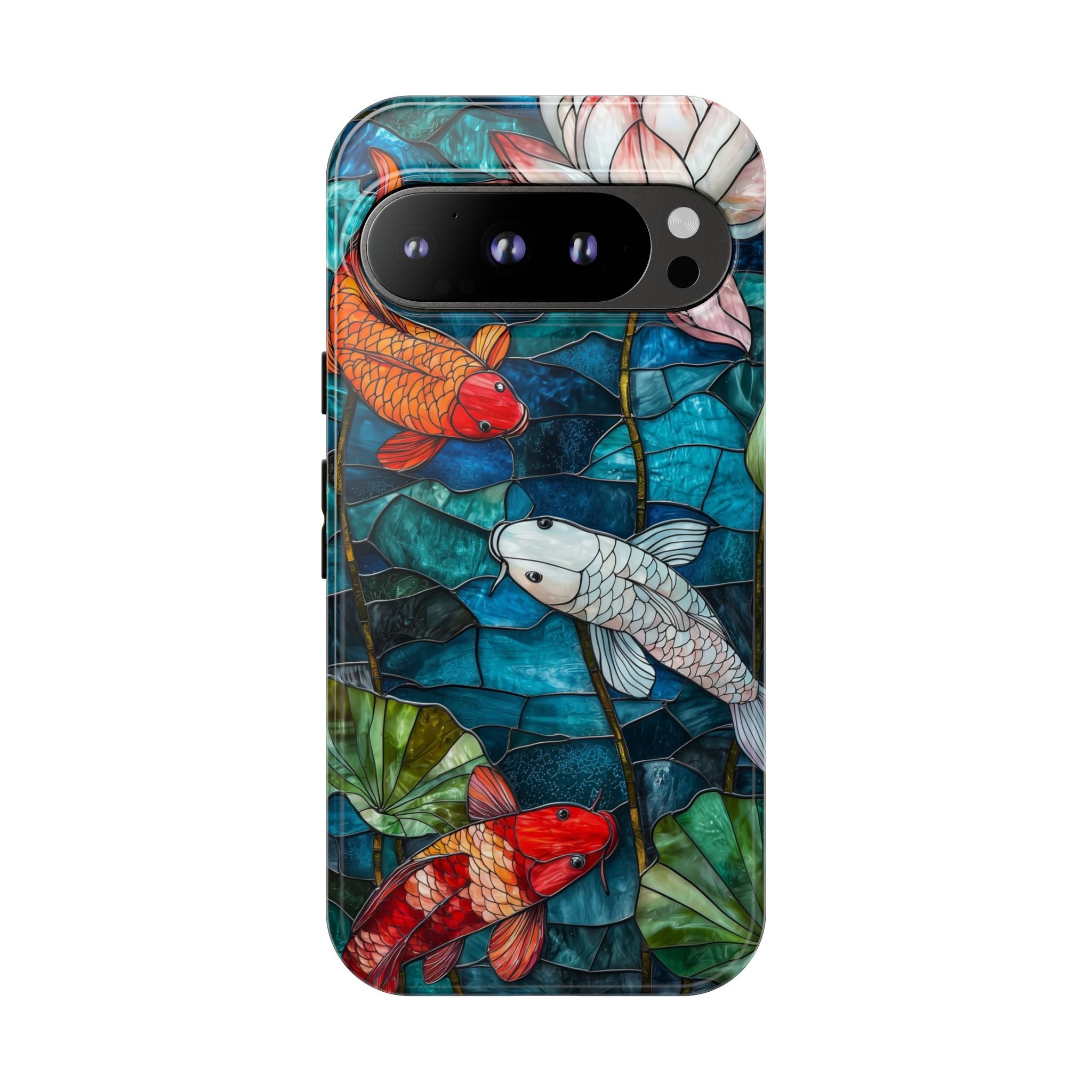 Koi Pond Tough Google Pixel Case — Stained Glass Lotus & Koi Design
