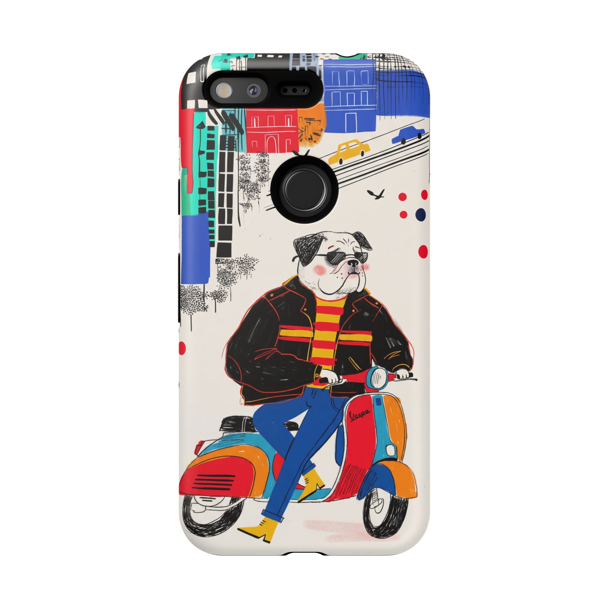 Bulldog Vespa Google Pixel Phone Case | Retro Scooter Dog Protective Cover
