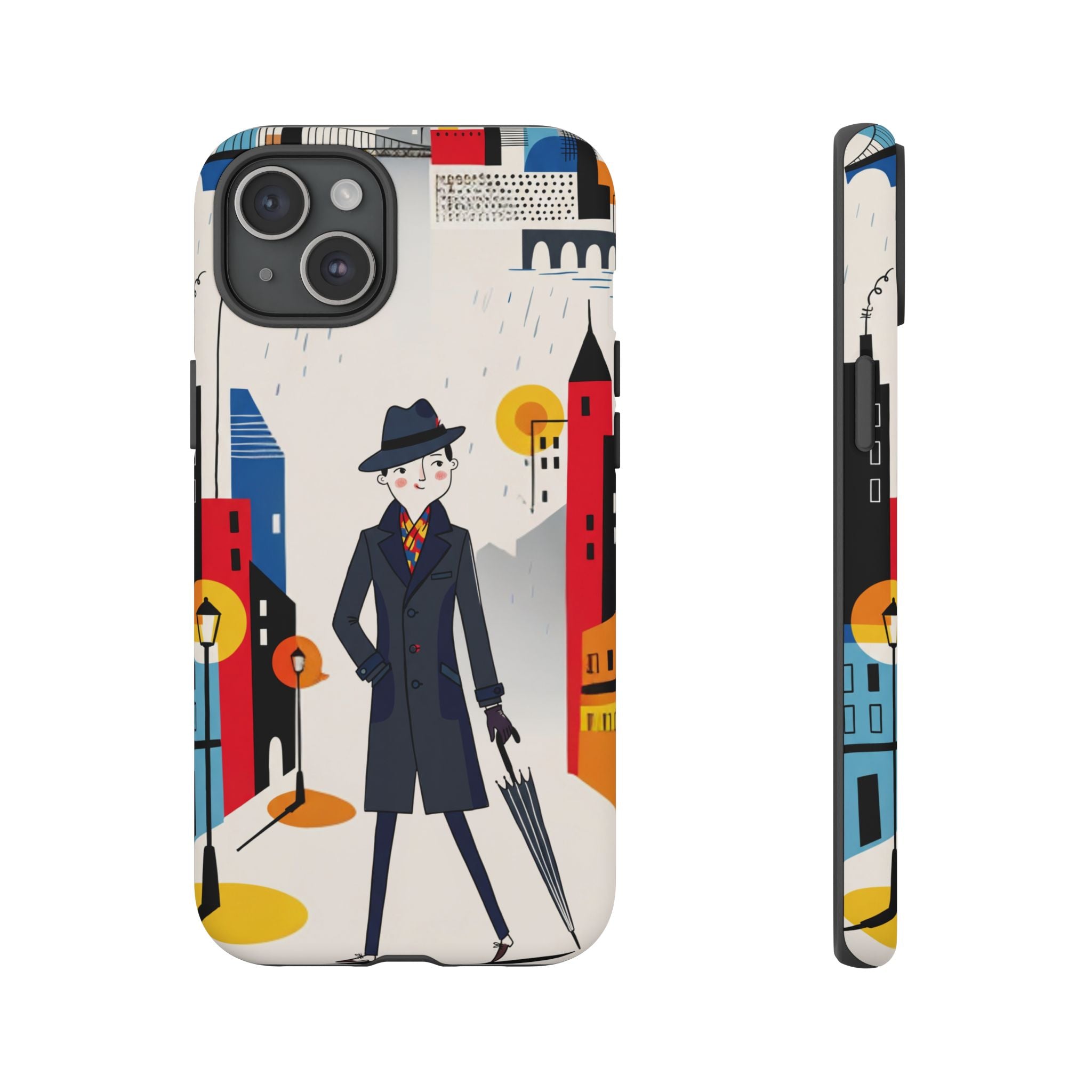 Retro Gentleman in Cityscape Illustration iPhone Case