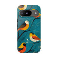 Bird Pattern Tough Google Pixel Phone Case | Colourful Songbirds on Teal Background