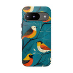 Bird Pattern Tough Google Pixel Phone Case | Colourful Songbirds on Teal Background