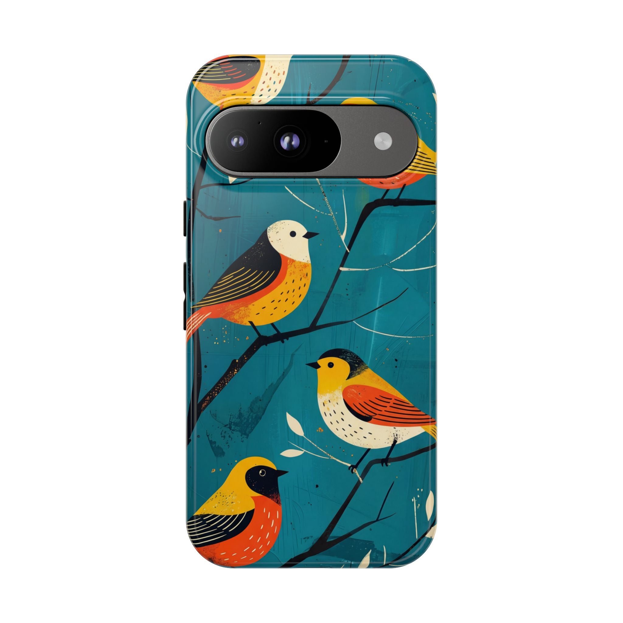 Bird Pattern Tough Google Pixel Phone Case | Colourful Songbirds on Teal Background