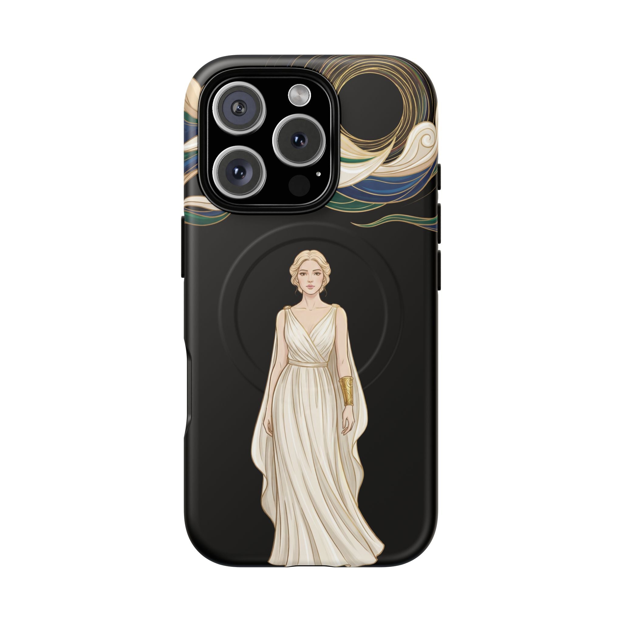 Art Nouveau Goddess MagSafe iPhone Case | Elegant Woman Illustration on Black
