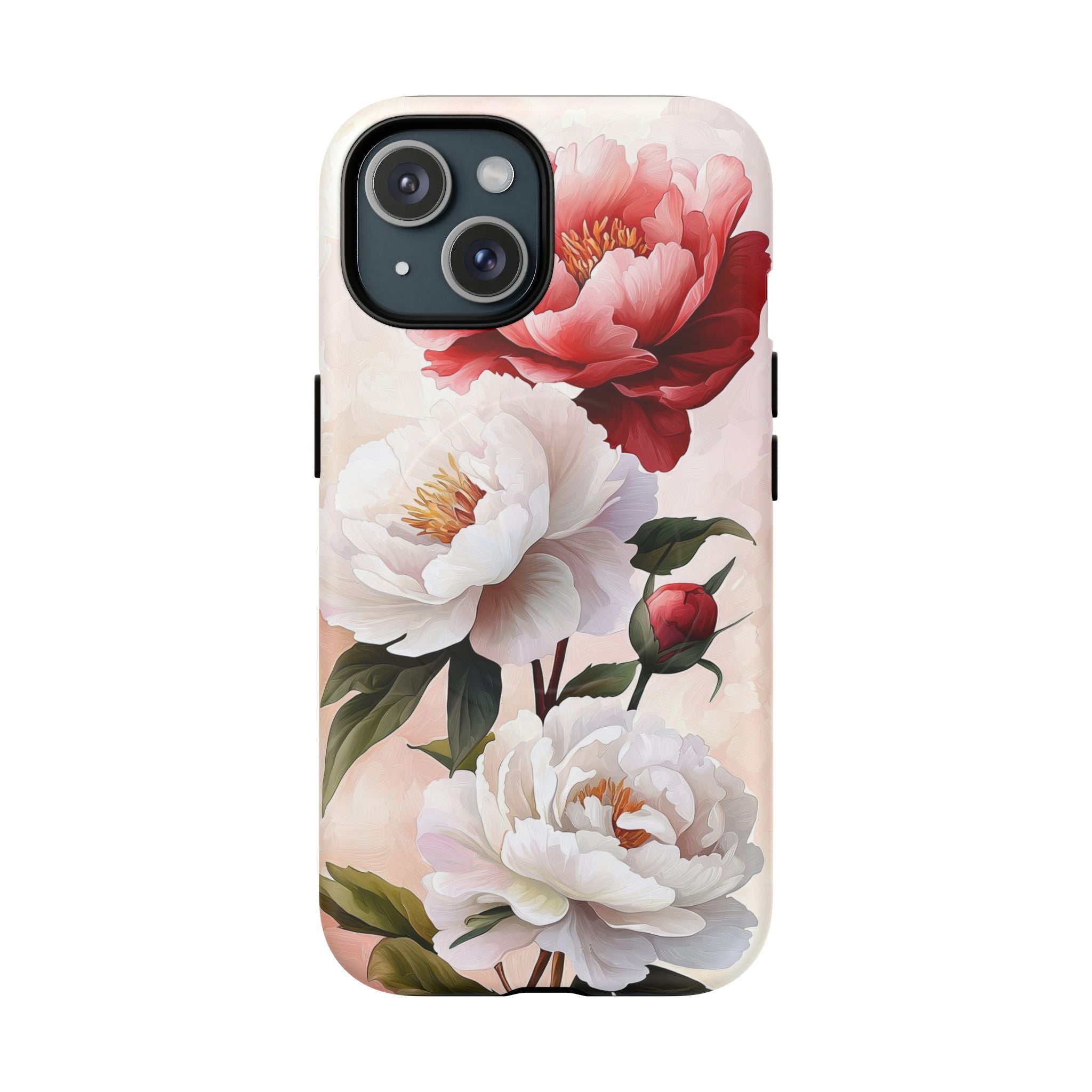 Custodia MagSafe per iPhone resistente con motivo floreale Peony | Design vintage con rose