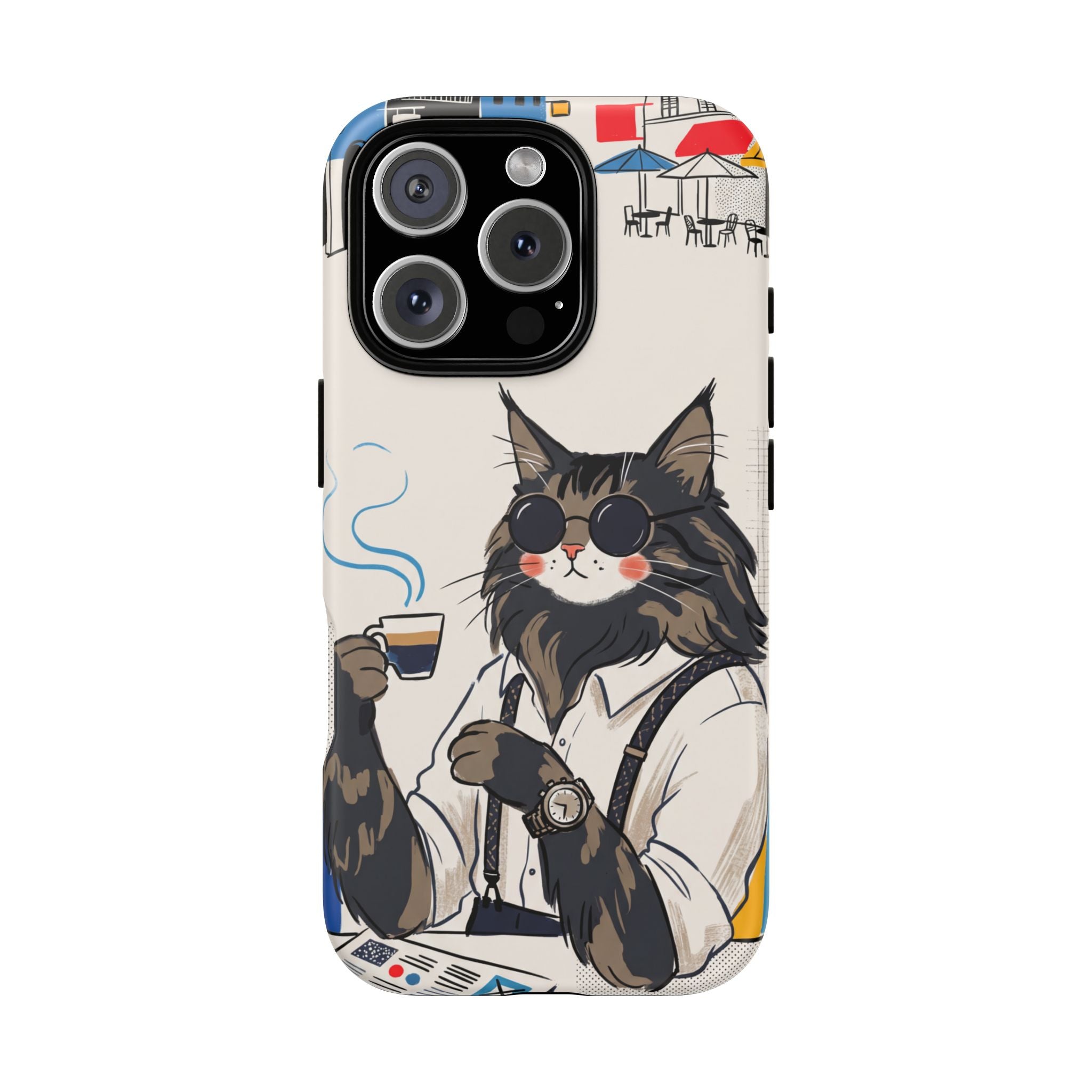 Cat Barista iPhone Case | Cool Cat in Sunglasses Coffee Shop Design