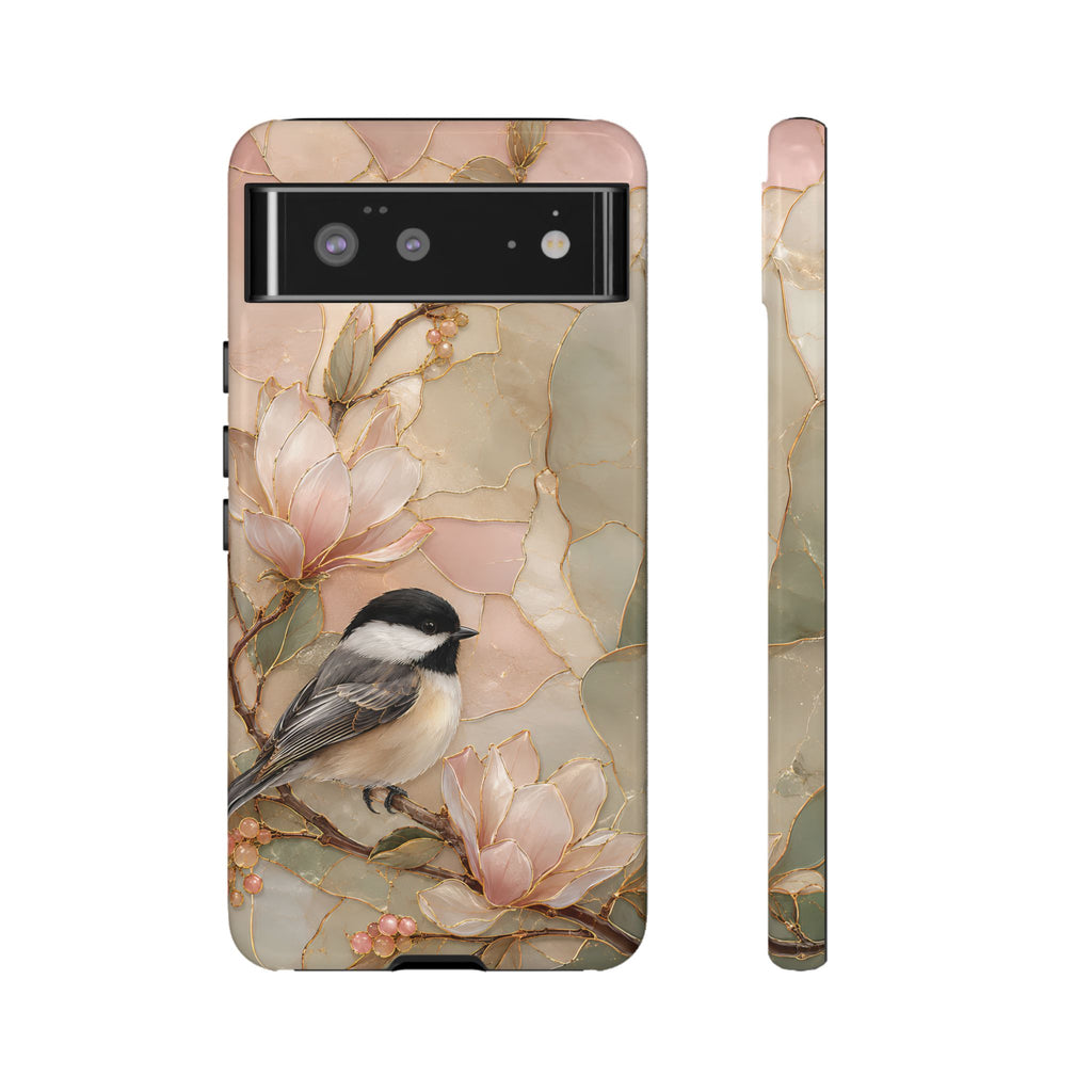 Chickadee Google Pixel Phone Case | Magnolia Flower Phone Case