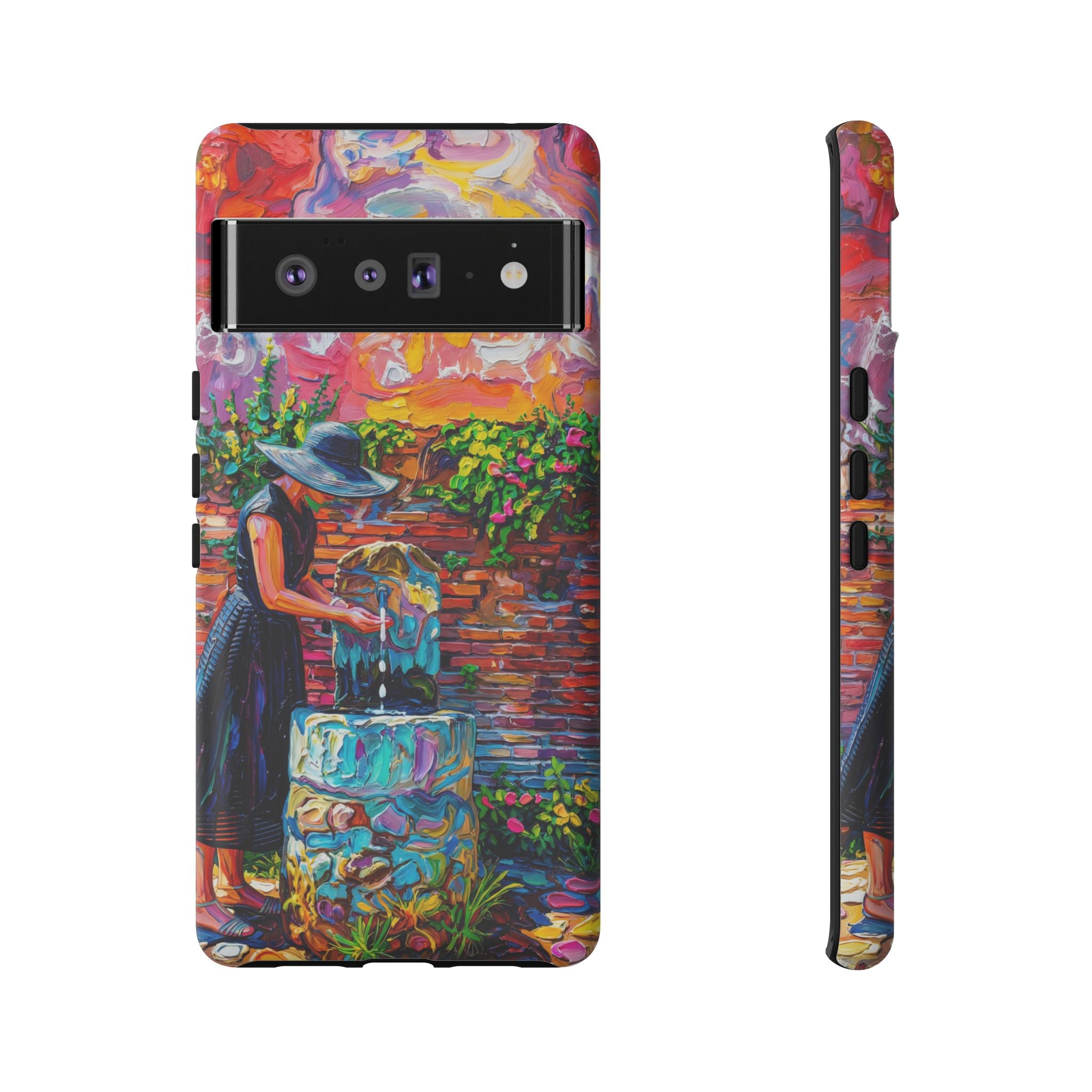 Artistic Garden Google Pixel Case | Woman at Well Colourful Impressionist Design