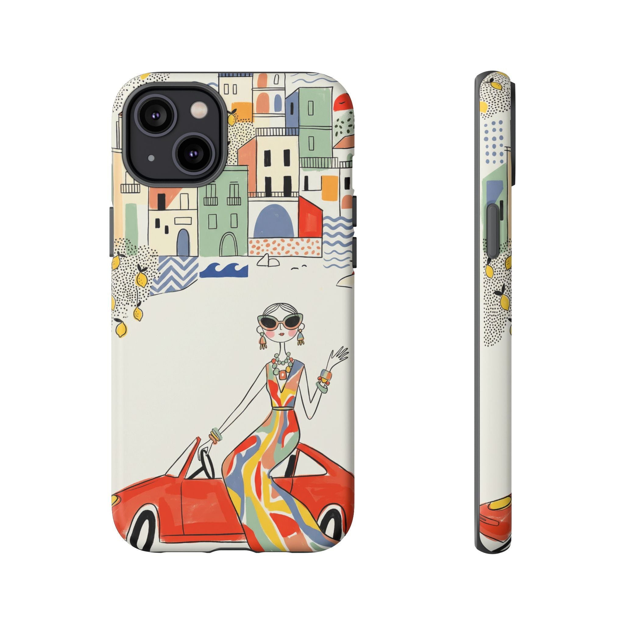 Stylish Riviera iPhone Case | Chic Retro Woman in Convertible Design
