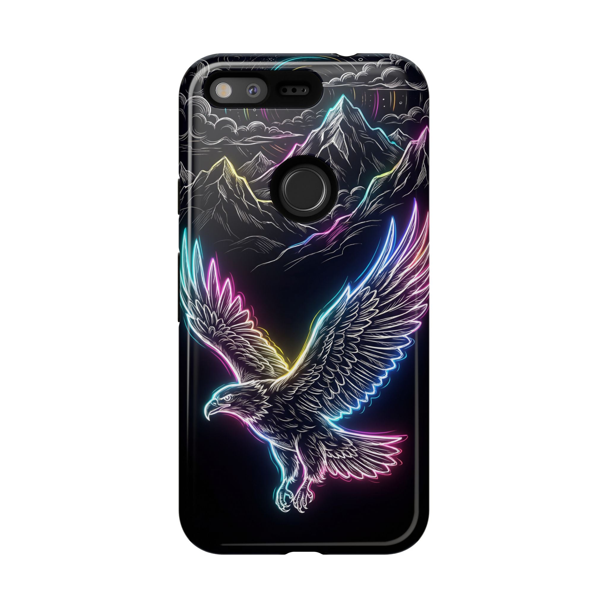 Neon Eagle Google Pixel Phone Case with Mountain Design