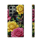 Floral Hummingbird Tough Samsung Galaxy Phone Case | Vibrant Rose & Yellow Garden Protection