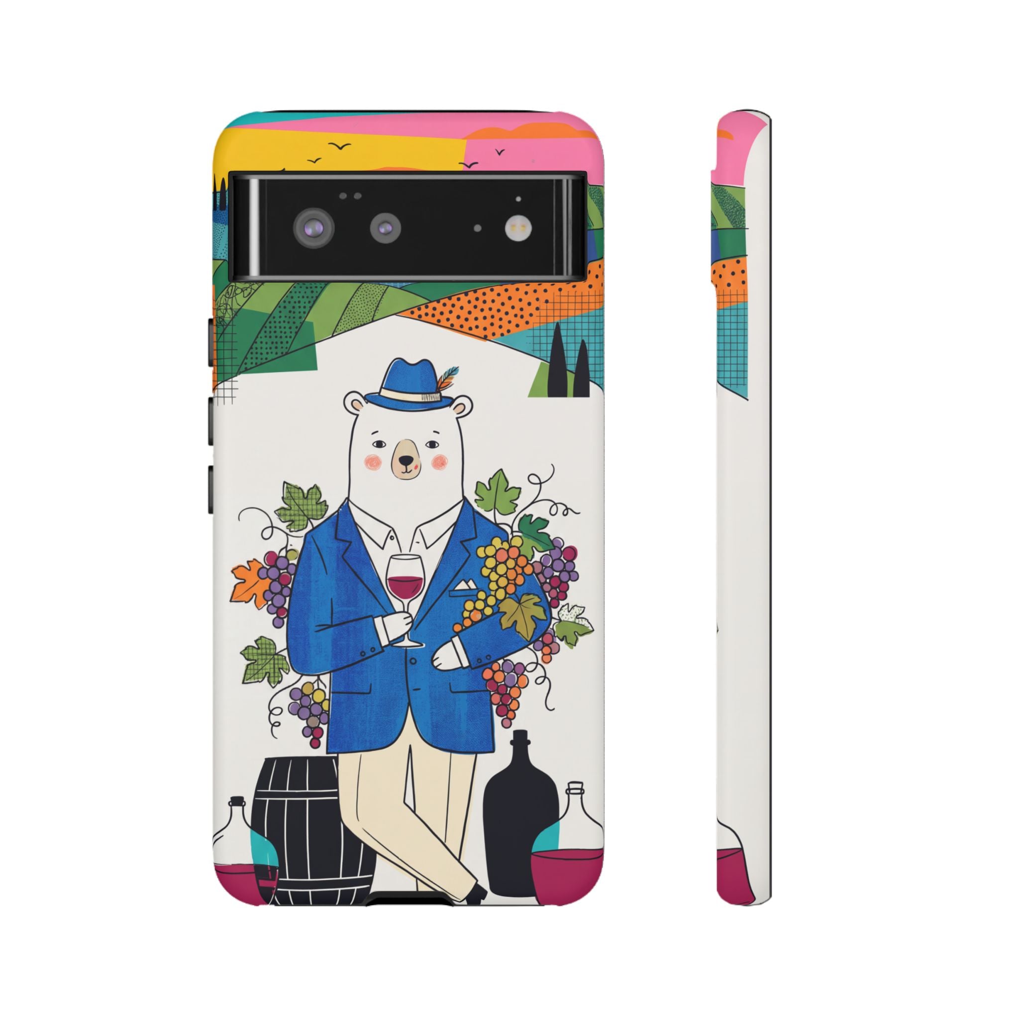 Dapper Polar Bear Wine Lover Illustrated Protective Google Pixel Phone Case