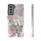 Sax Player Art Samsung Galaxy Phone Case | Pastel Jazz Street Illustration