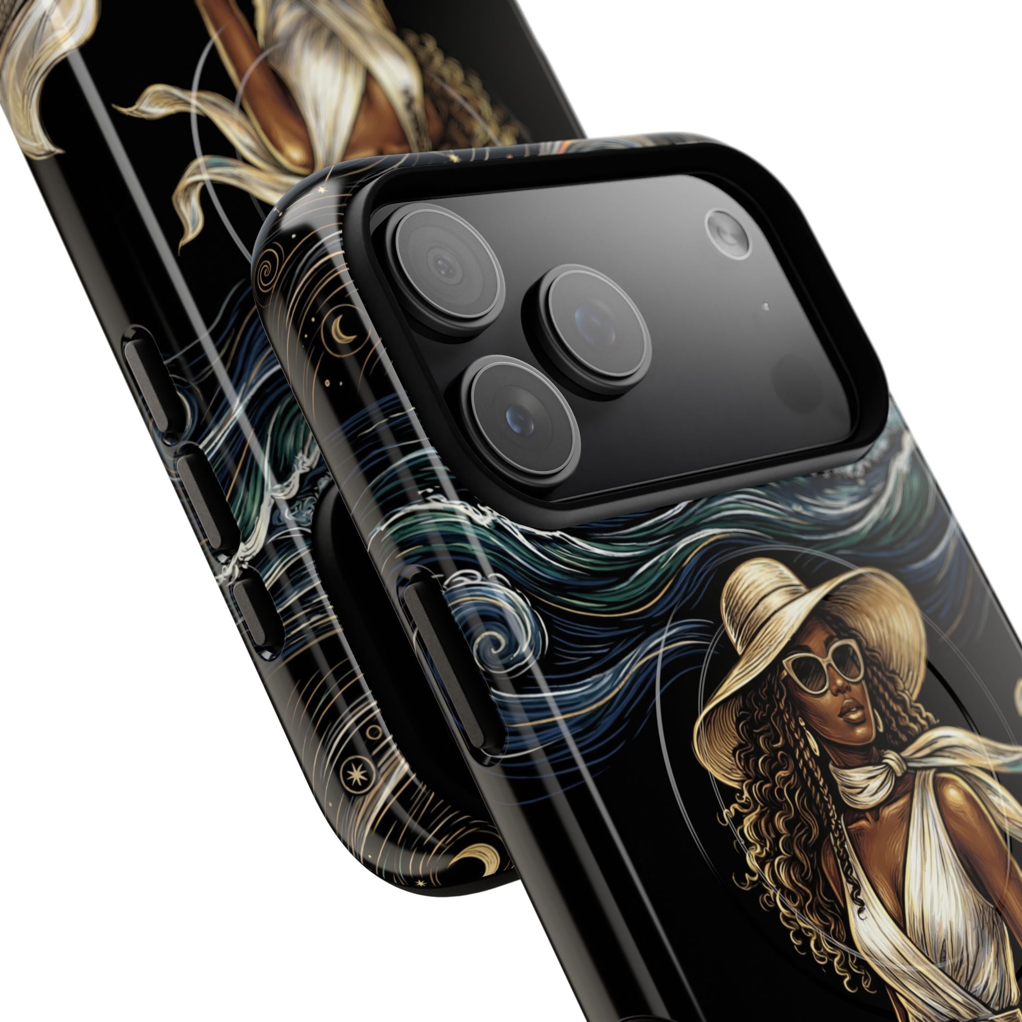 MagSafe iPhone Case | Elegant Black Woman in Flowing Dress by the Sea