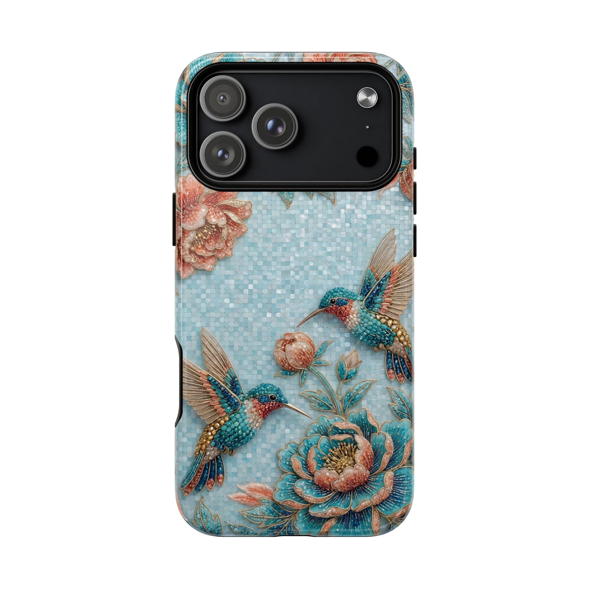 Hummingbird Floral Tough MagSafe iPhone Case | Vintage Blue Garden Design