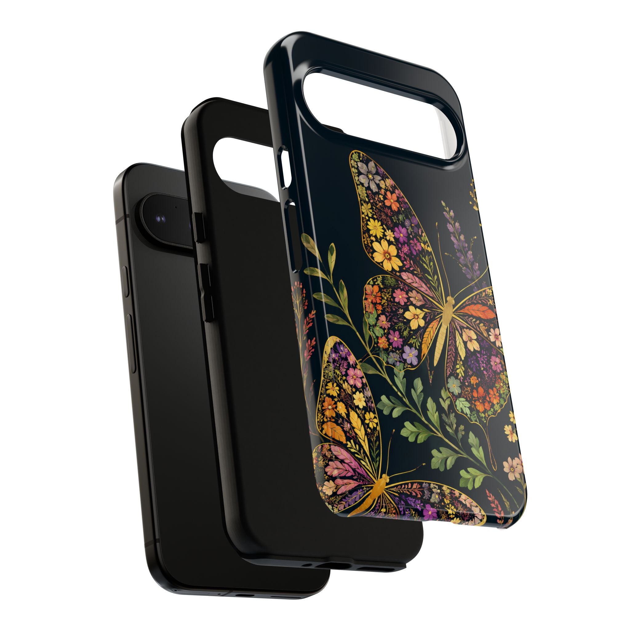 Floral Butterfly Tough Google Pixel Phone Case | Cute Cottagecore Gold Lavender Cover